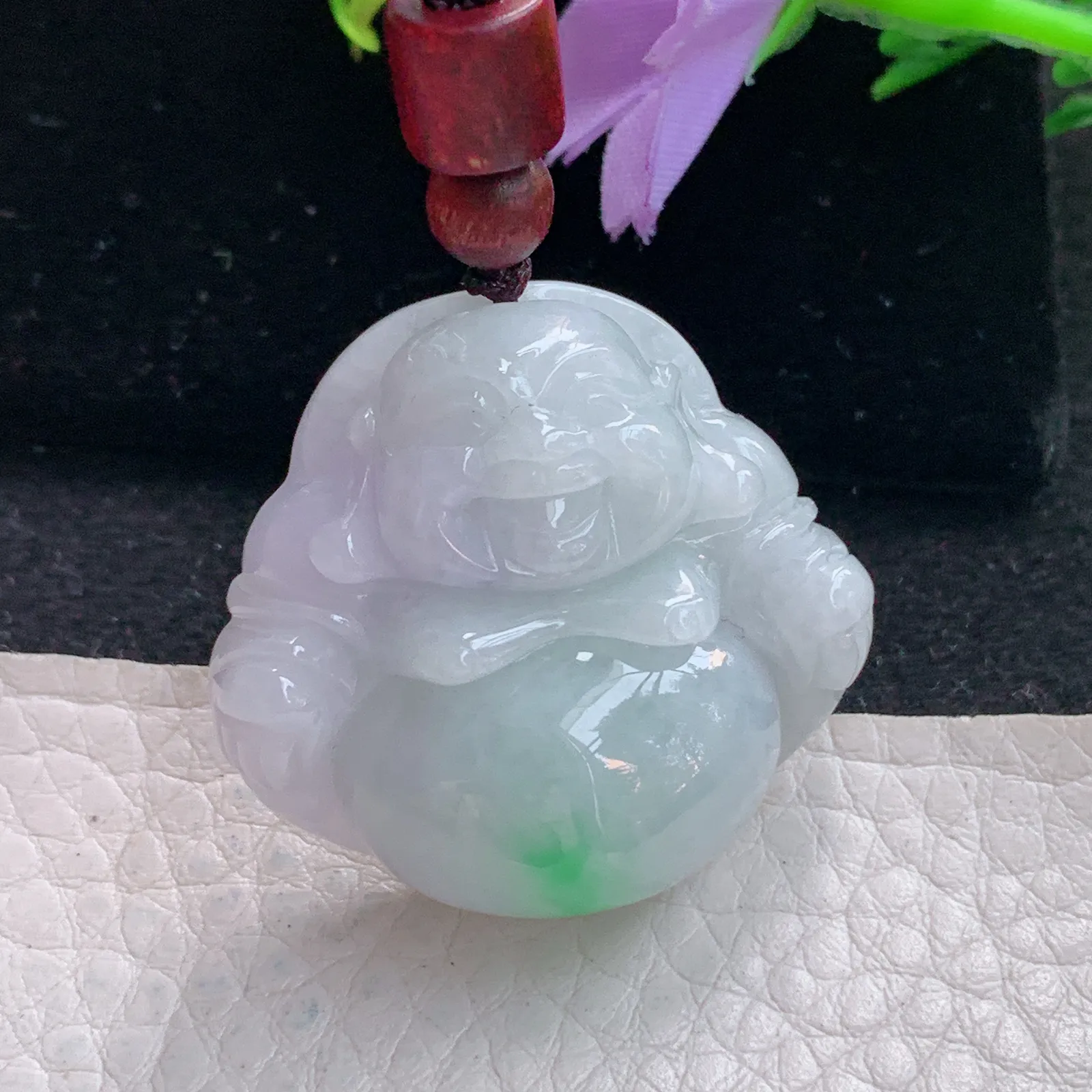 zen自然光31.6*33.8*12.5缅甸翡翠a货饱满飘绿佛公 弥勒佛玉吊坠 玉挂件