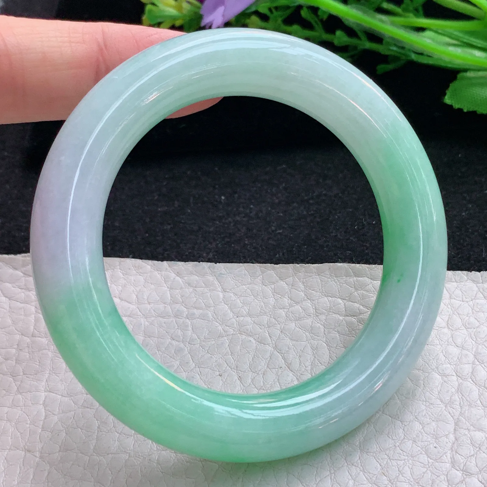 ss小圈口51*11胖圆镯 翡翠a货玉手镯春带彩圆条珠宝玉手环 美人镯