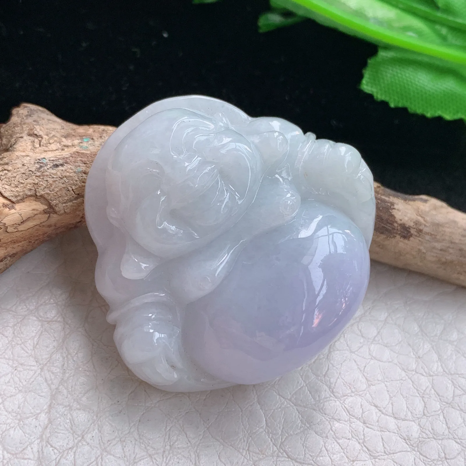 zen自然光34.8*37.5*12.3缅甸翡翠a货饱满甜美紫罗兰佛公 弥勒佛玉吊坠 玉挂件