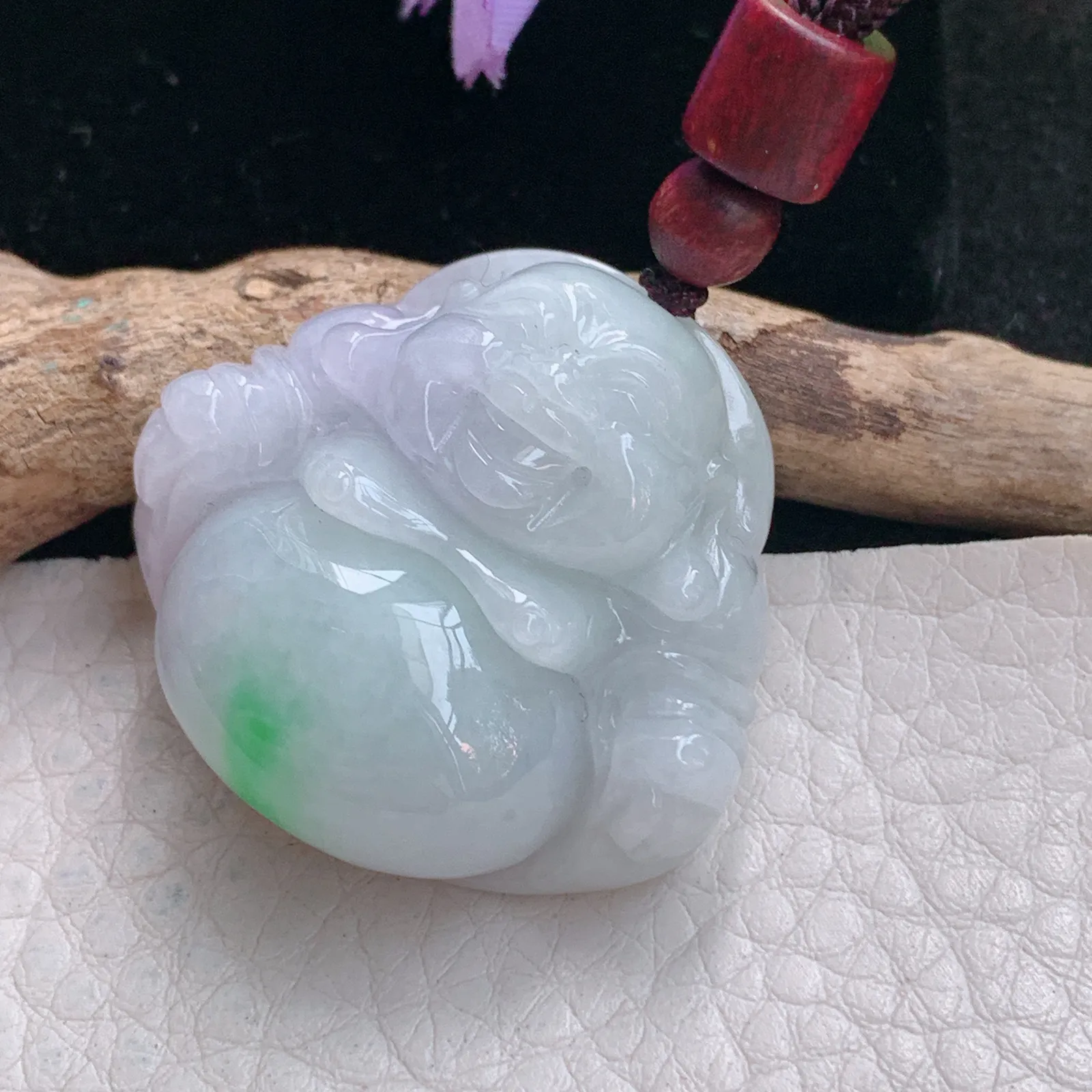 zen自然光31.6*33.8*12.5缅甸翡翠a货饱满飘绿佛公 弥勒佛玉吊坠 玉挂件