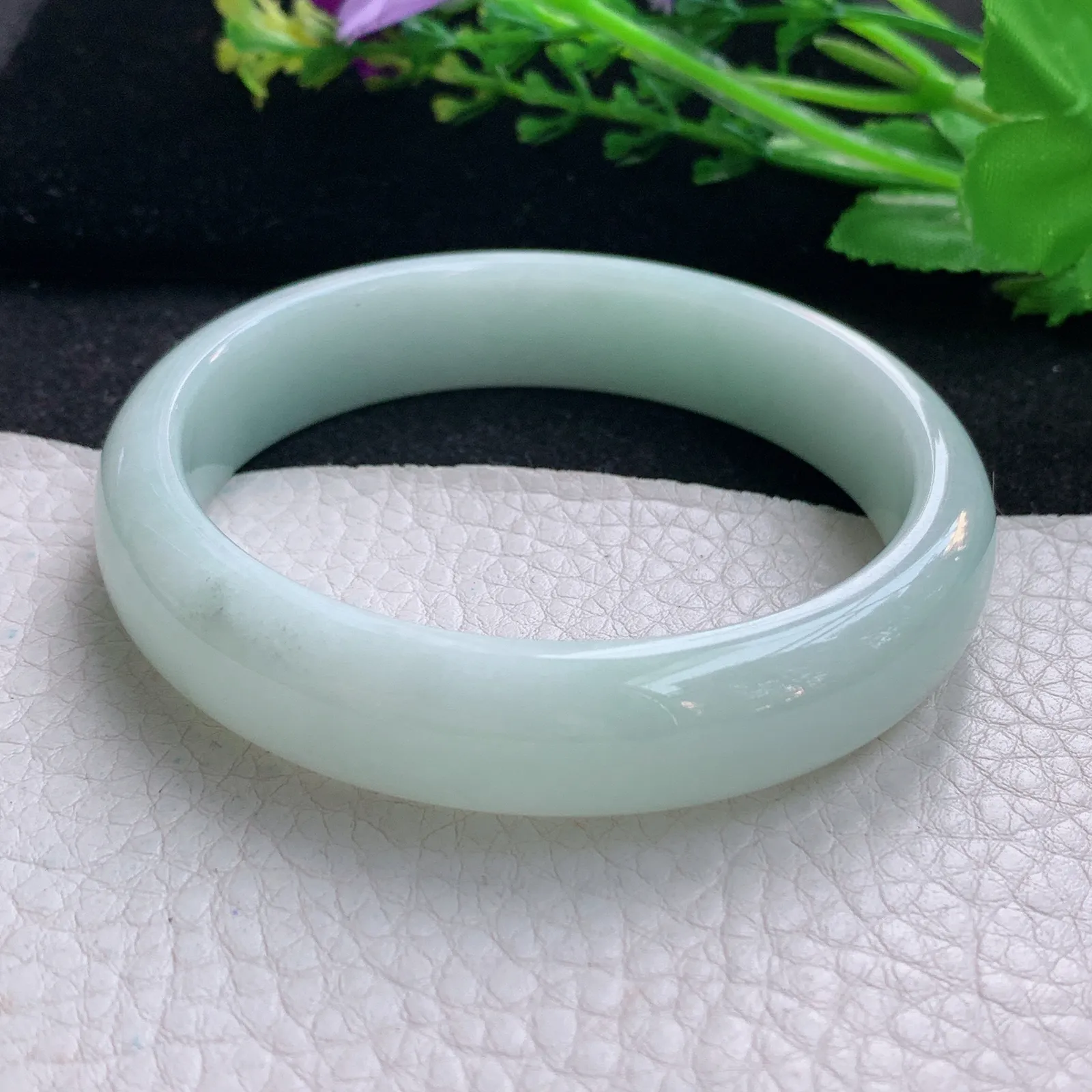 nr大圈口60*13.8*7.6平安镯 天然缅甸翡翠水绿宽边玉手镯 珠宝玉手环