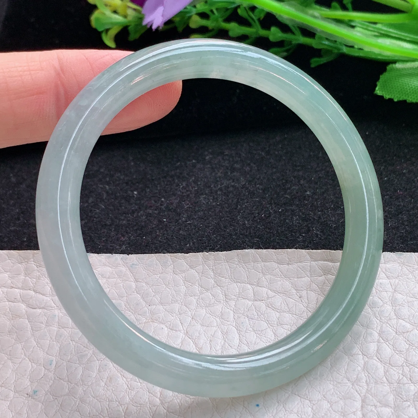 n小黑口51.5*6.8*7叮当镯 翡翠a货玉手镯冰润秀气圆条珠宝玉手环