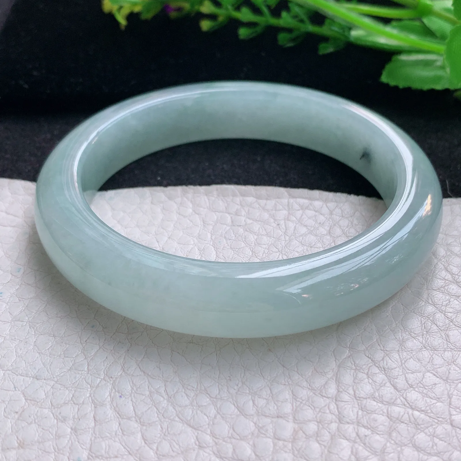 nr大圈口59.8*12.3*9.2平安镯 天然缅甸翡翠冰润淡雅宽边玉手镯 珠宝玉手环