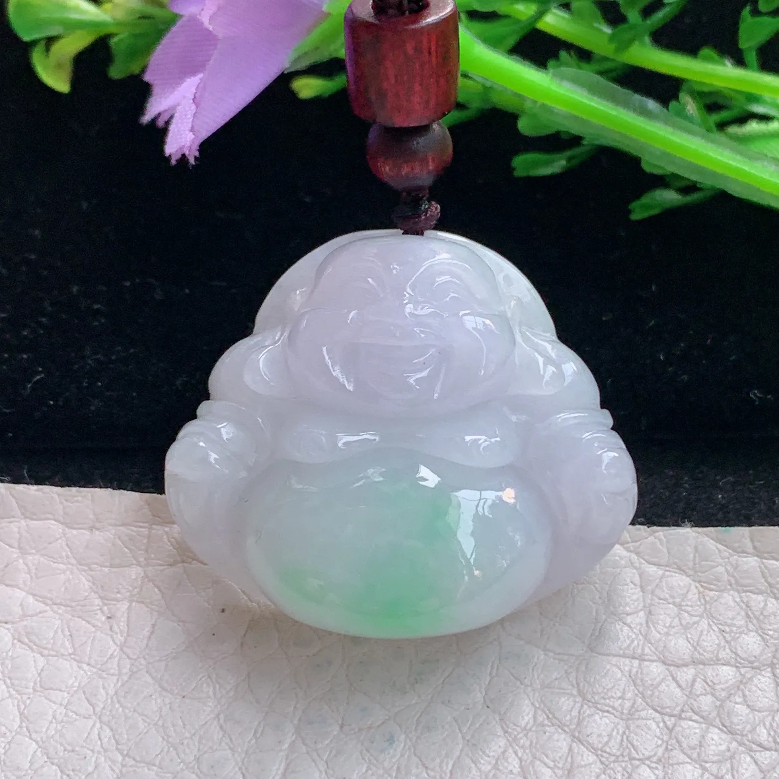 zen自然光30.5*34*11.6缅甸翡翠a货饱满清新佛公 弥勒佛玉吊坠 玉挂件