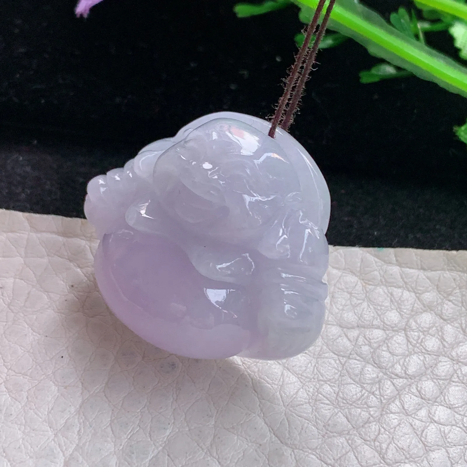 zen自然光26.8*32*13缅甸翡翠a货饱满紫罗兰佛公 弥勒佛玉吊坠 玉挂件