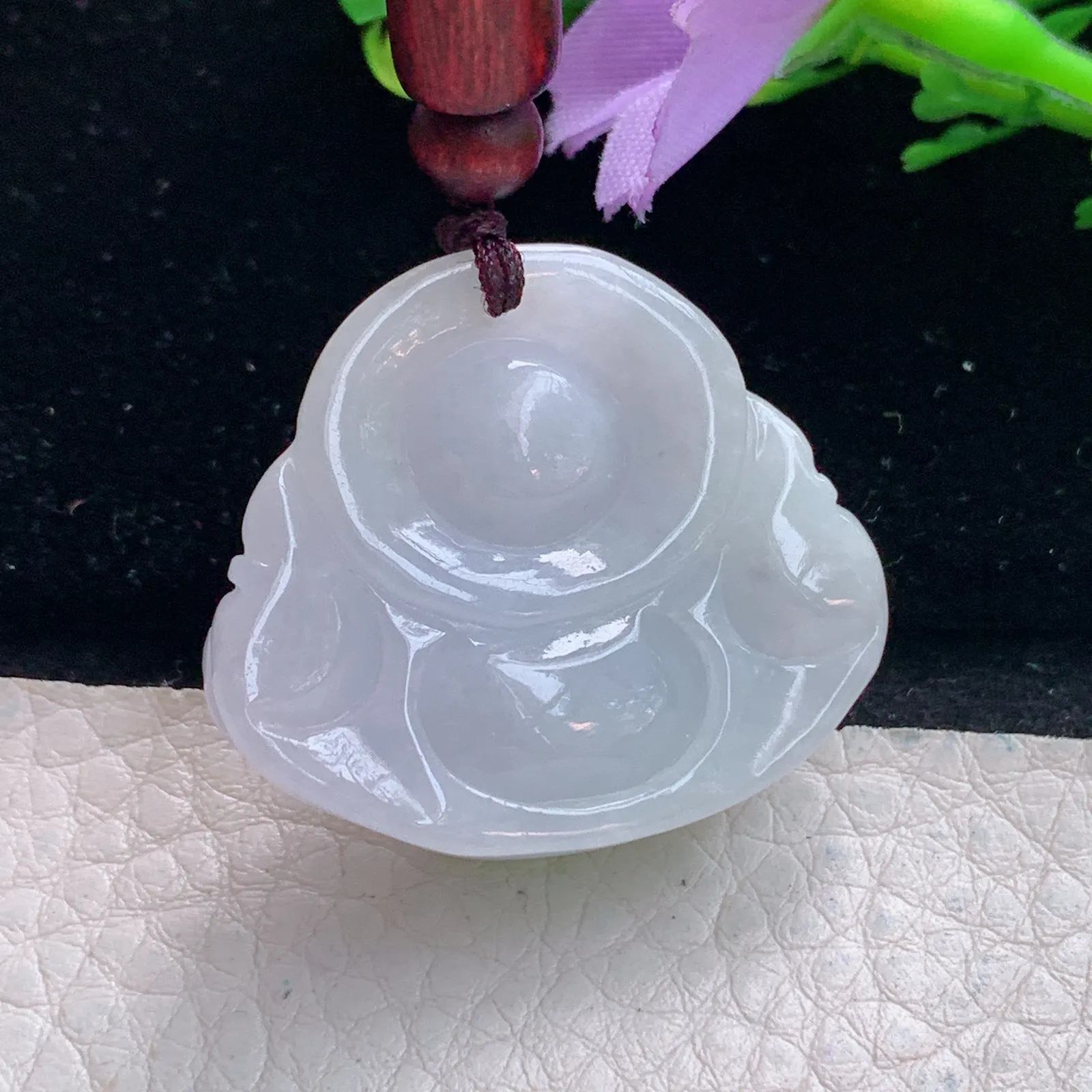 zen自然光30.5*34*11.6缅甸翡翠a货饱满清新佛公 弥勒佛玉吊坠 玉挂件