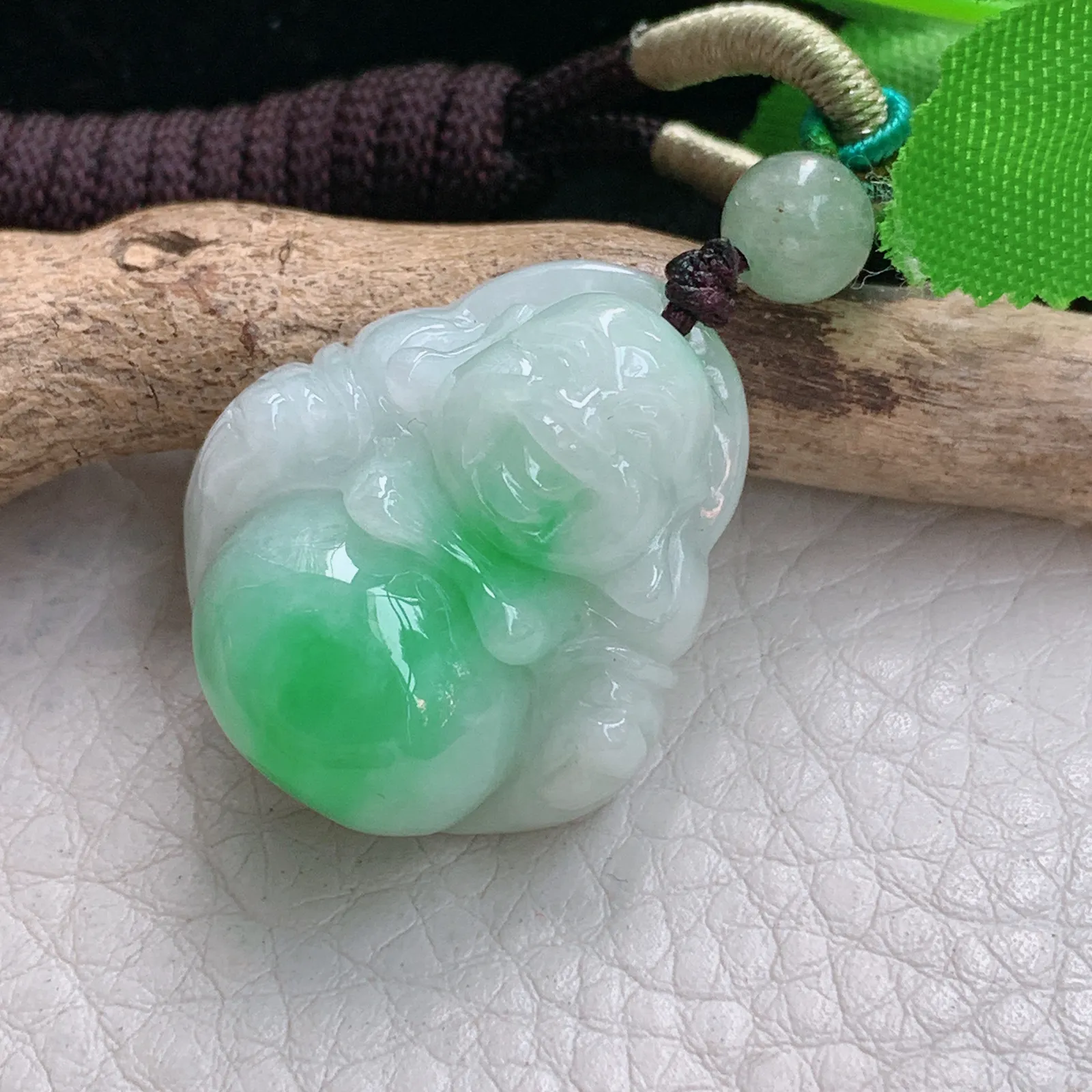 zen自然光26.7*23.5*11缅甸翡翠a货饱满飘绿佛公 弥勒佛玉吊坠 玉挂件