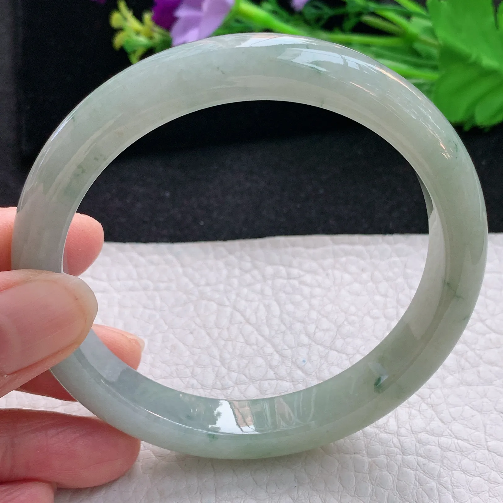 xx大圈口63*11.3*8.5平安镯 翡翠a货玉手镯冰飘花宽边玉手环