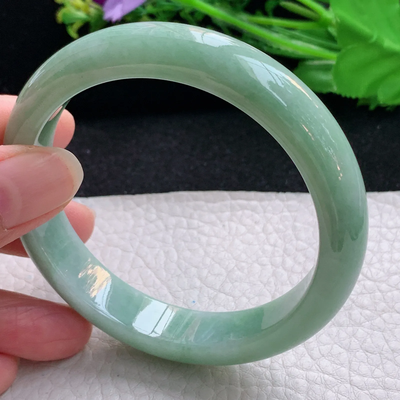 xx自然光59*13.3*8.2平安镯 翡翠a货玉手镯水润湖水绿宽边玉手环