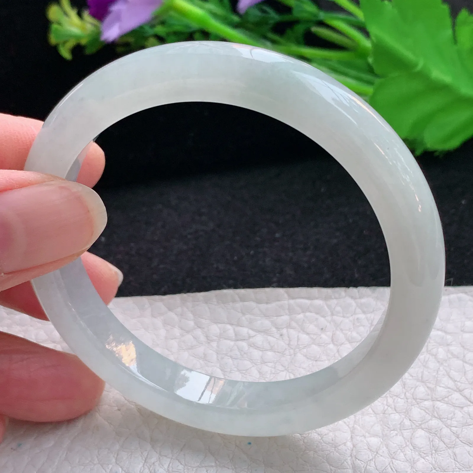 n自然光55.5*9.8*7.5平安镯 翡翠a货玉手镯冰起光秀气宽边珠宝玉手环