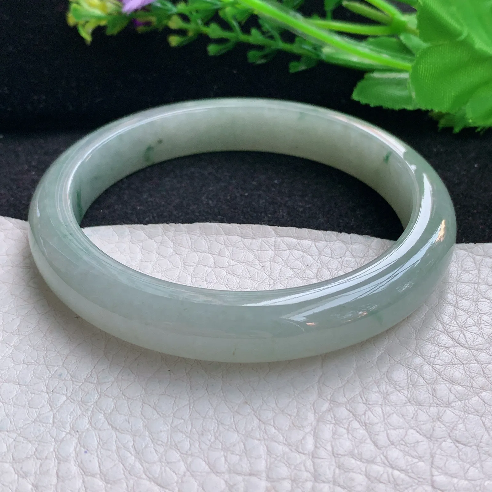 xx大圈口63*11.3*8.5平安镯 翡翠a货玉手镯冰飘花宽边玉手环