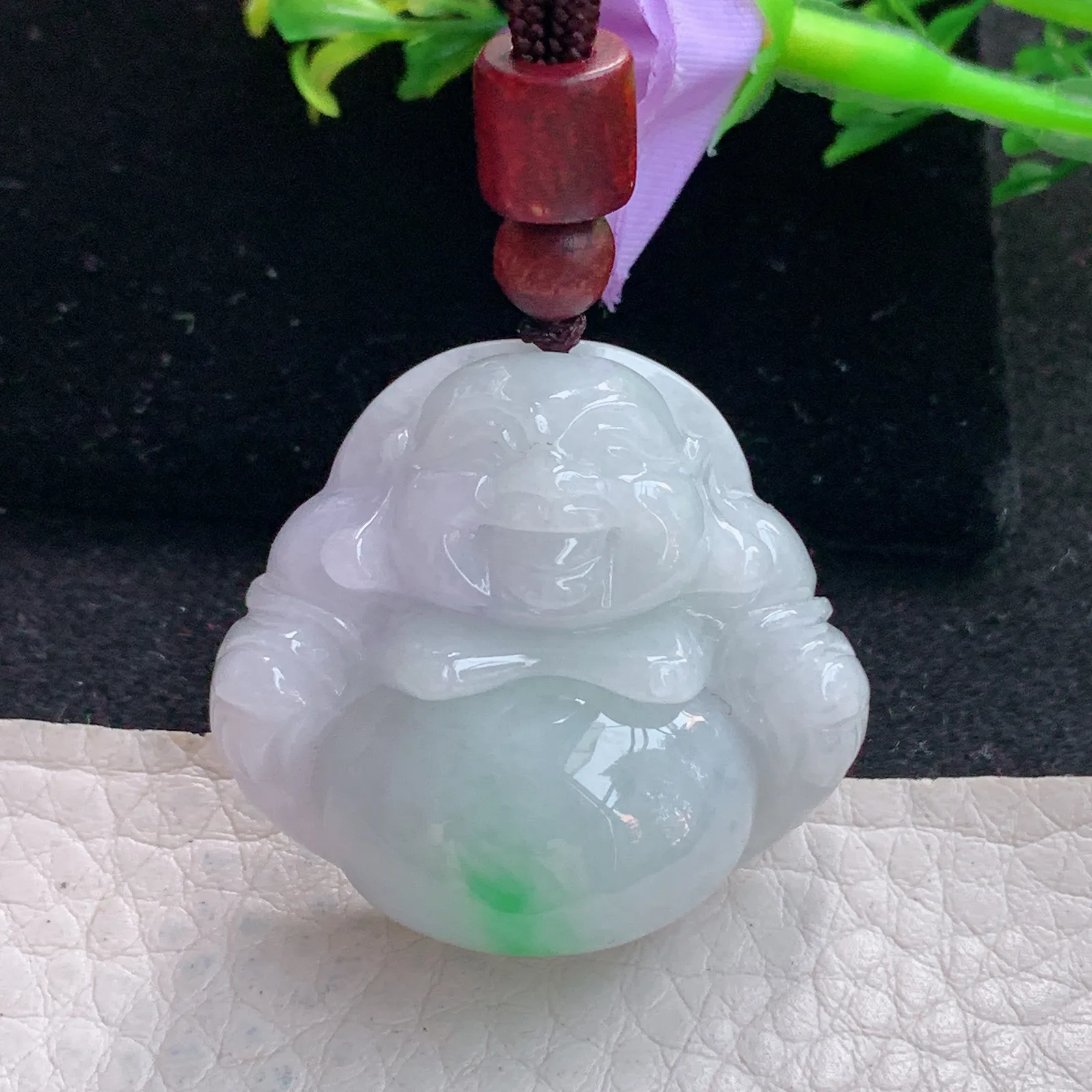 zen自然光31.6*33.8*12.5缅甸翡翠a货饱满飘绿佛公 弥勒佛玉吊坠 玉挂件