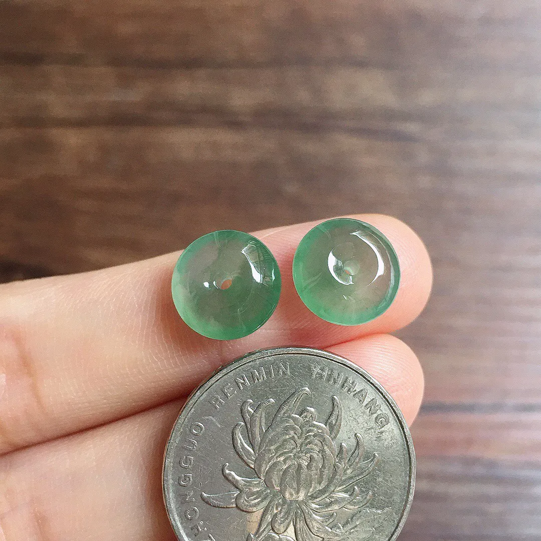 冰晴底平安扣一对，镶嵌佳品，冰润细腻，种水足001 尺寸10.4*4.8