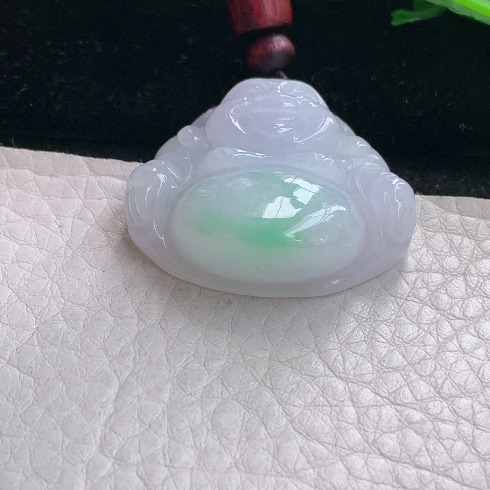 zen自然光30.5*34*11.6缅甸翡翠a货饱满清新佛公 弥勒佛玉吊坠 玉挂件