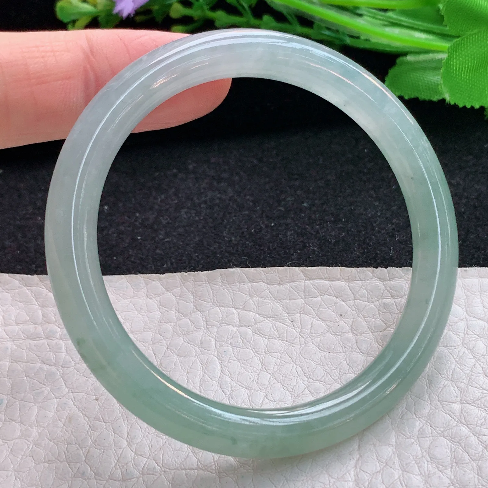 n小黑口51.5*6.8*7叮当镯 翡翠a货玉手镯冰润秀气圆条珠宝玉手环