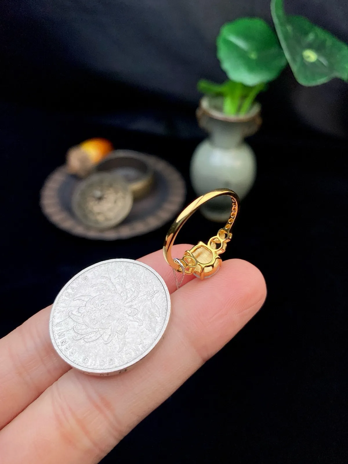 【冰种貔貅戒指】质地细腻，饱满度很好，晶莹剔透，18k金钻镶嵌，裸石尺寸7.8*6.6*2.6毫米