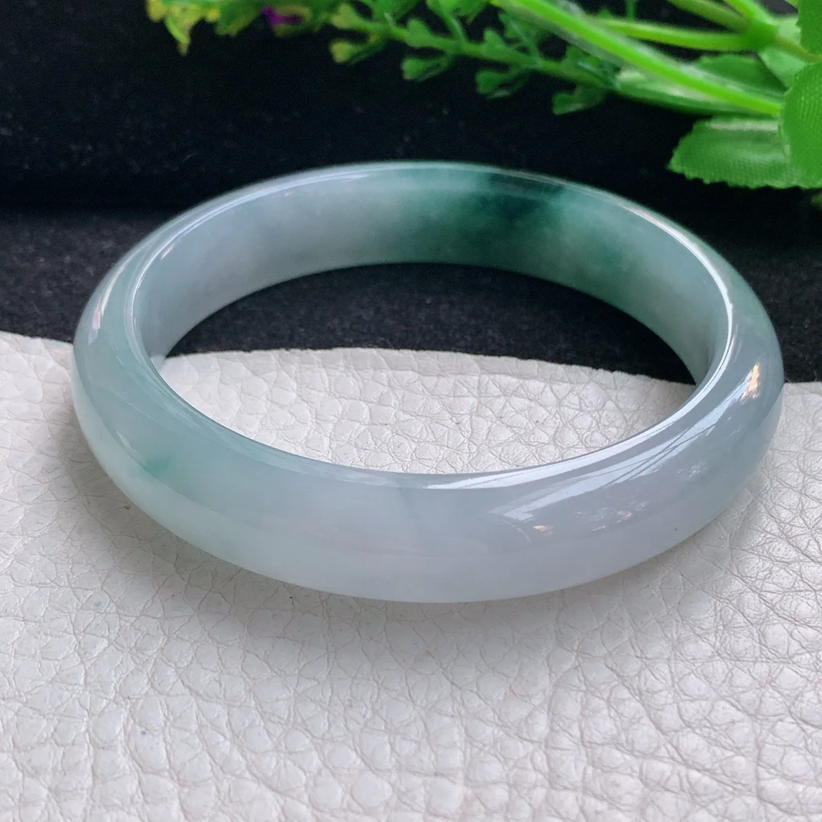 js自然光57.5*12.5*7.5平安镯 天然缅甸翡翠冰飘花宽边玉手镯 珠宝玉手环