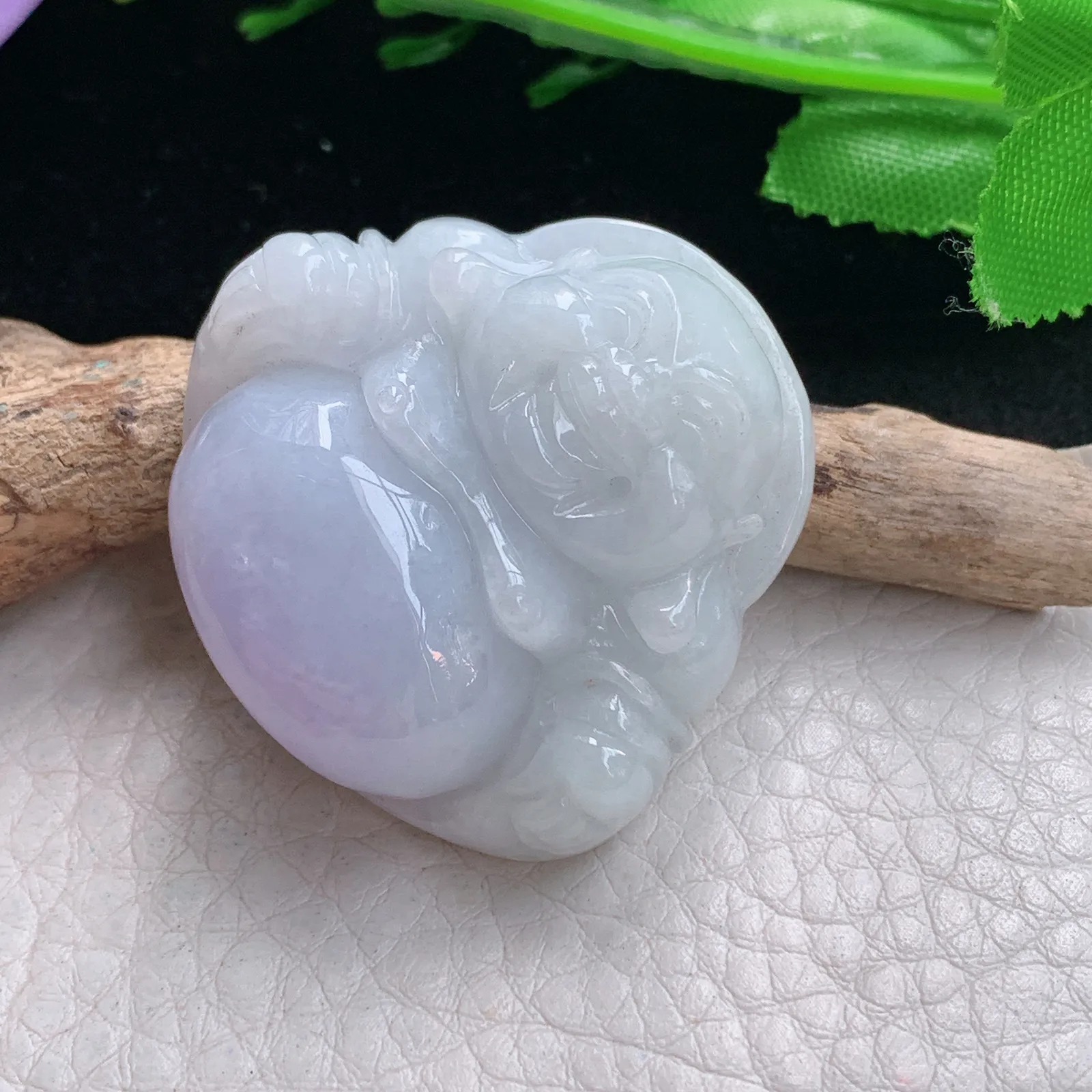 zen自然光34.8*37.5*12.3缅甸翡翠a货饱满甜美紫罗兰佛公 弥勒佛玉吊坠 玉挂件