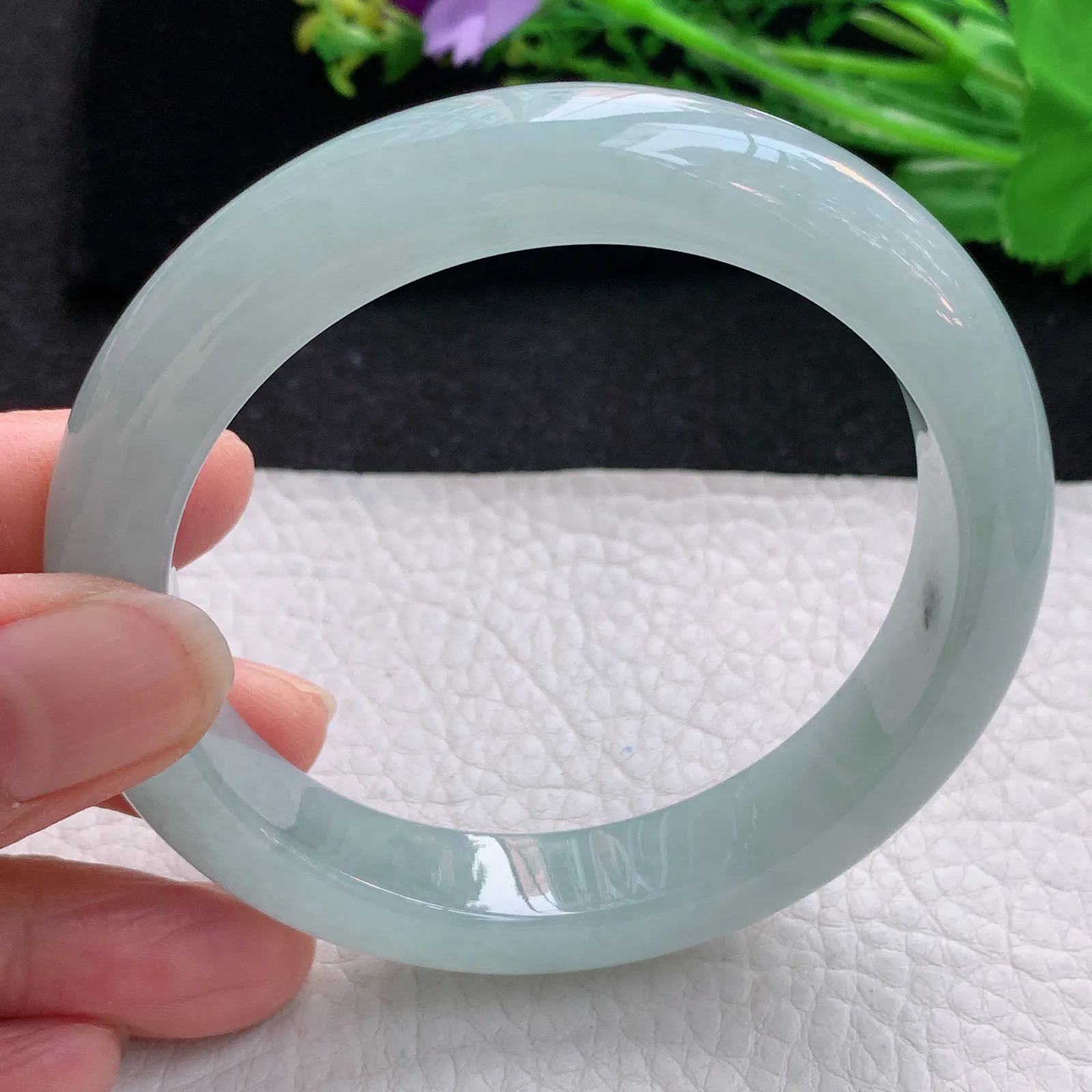 nr大圈口59.8*12.3*9.2平安镯 天然缅甸翡翠冰润淡雅宽边玉手镯 珠宝玉手环