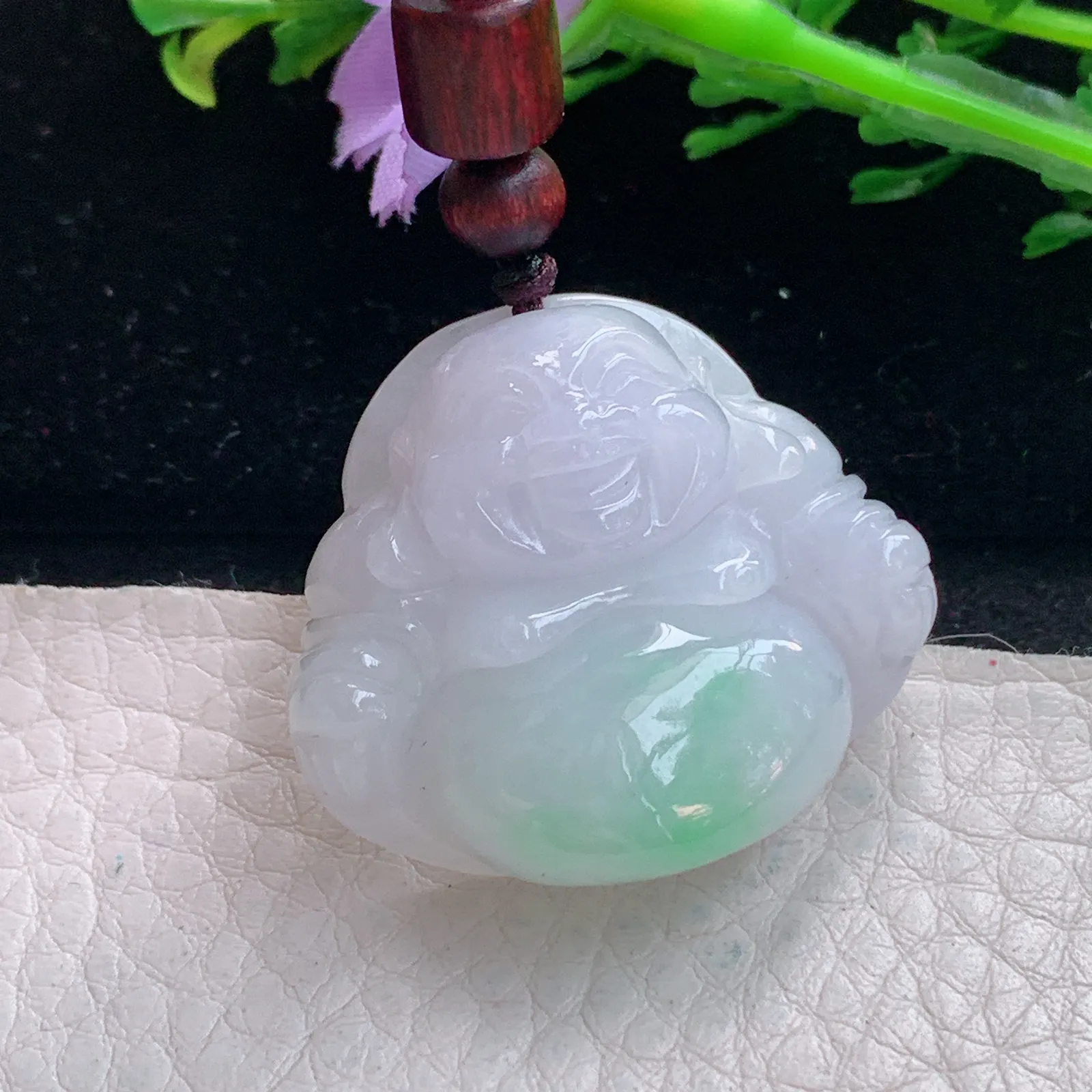 zen自然光30.5*34*11.6缅甸翡翠a货饱满清新佛公 弥勒佛玉吊坠 玉挂件