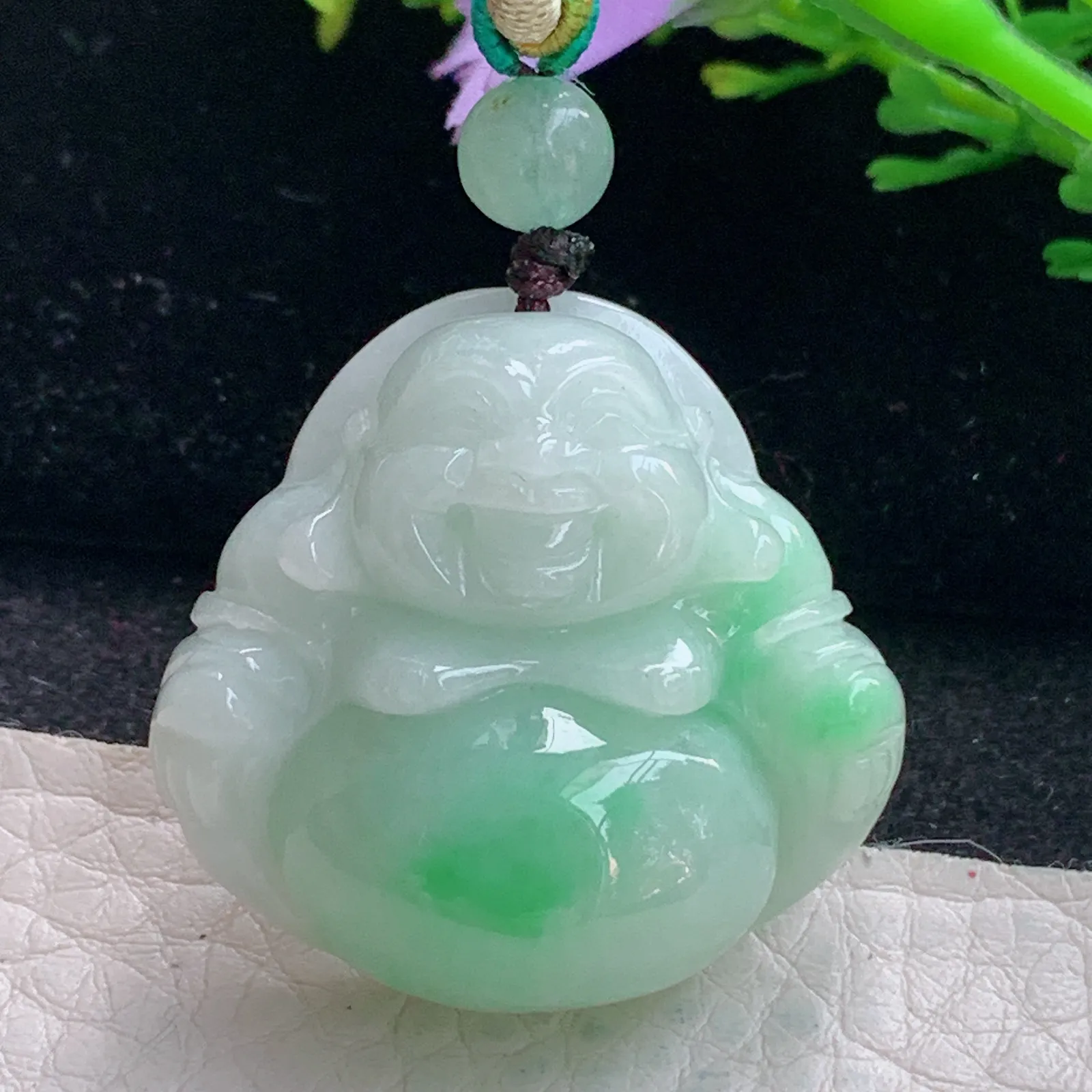 zen自然光30.8*32*12.5缅甸翡翠a货饱满飘绿佛公 弥勒佛玉吊坠 玉挂件