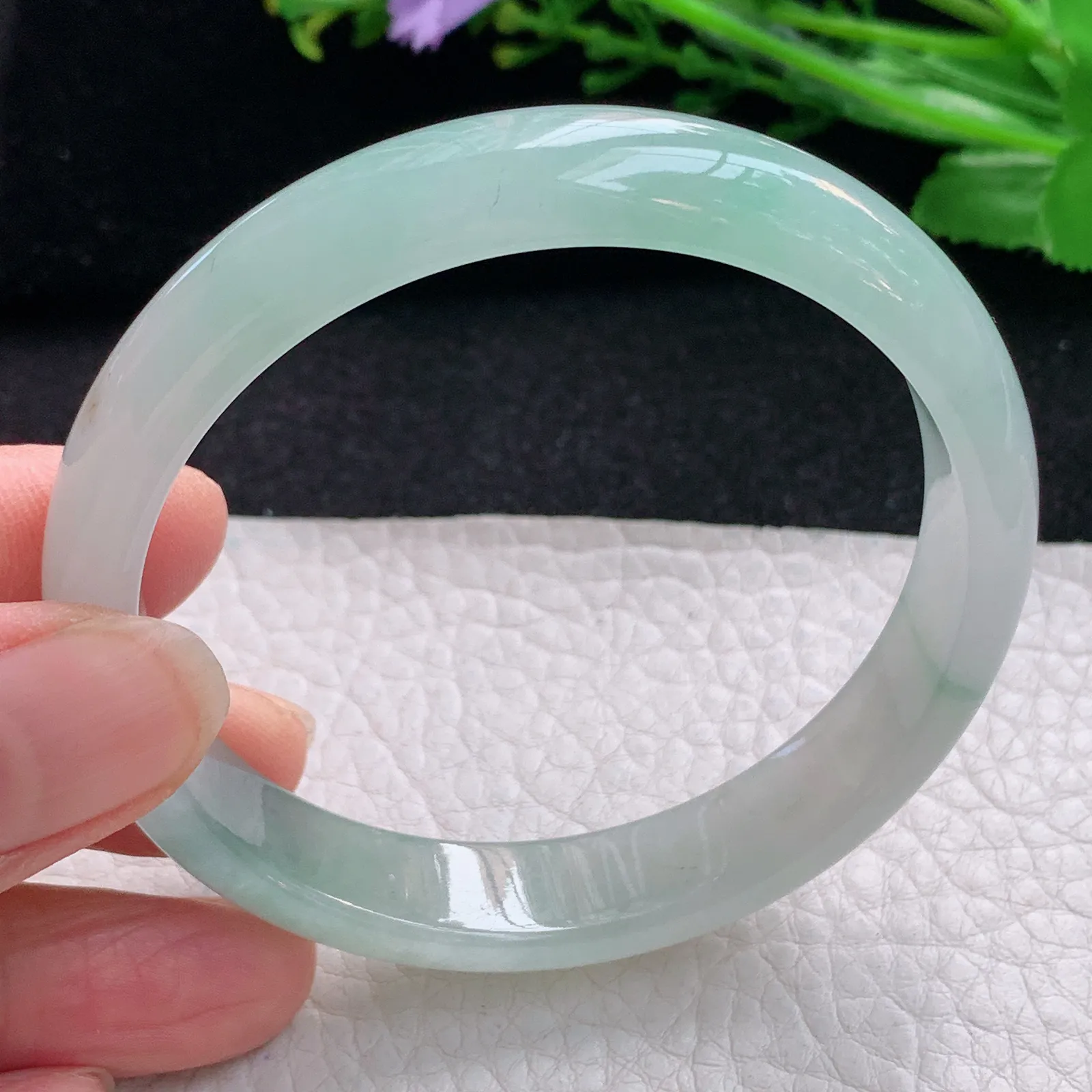 cc自然光57*11.8*6.5平安镯 天然缅甸翡翠冰润清新宽边玉手镯 珠宝玉手环