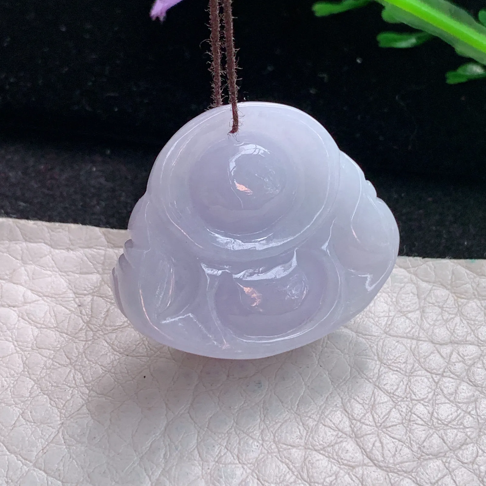 zen自然光26.8*32*13缅甸翡翠a货饱满紫罗兰佛公 弥勒佛玉吊坠 玉挂件