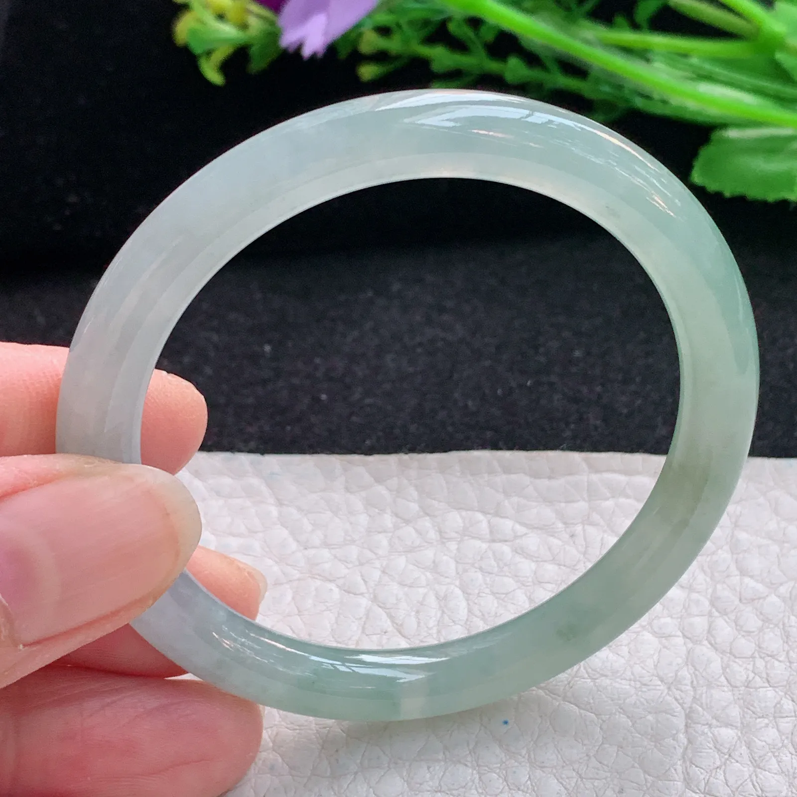 n小黑口51.5*6.8*7叮当镯 翡翠a货玉手镯冰润秀气圆条珠宝玉手环