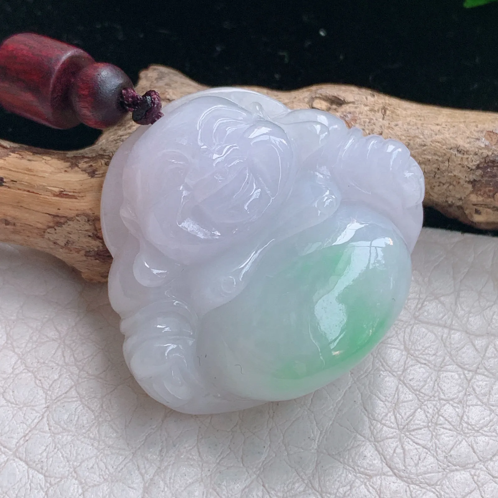 zen自然光30.5*34*11.6缅甸翡翠a货饱满清新佛公 弥勒佛玉吊坠 玉挂件