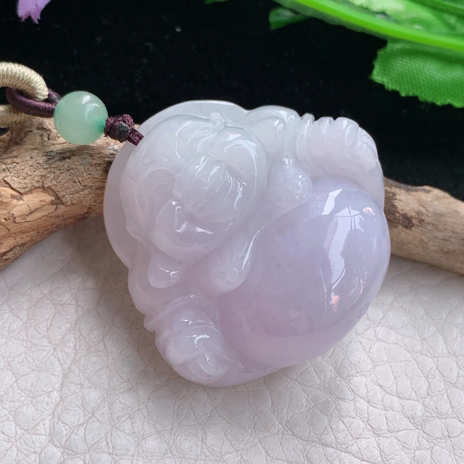 zen自然光35*37*12.8缅甸翡翠a货饱满粉紫佛公 弥勒佛玉吊坠 玉挂件