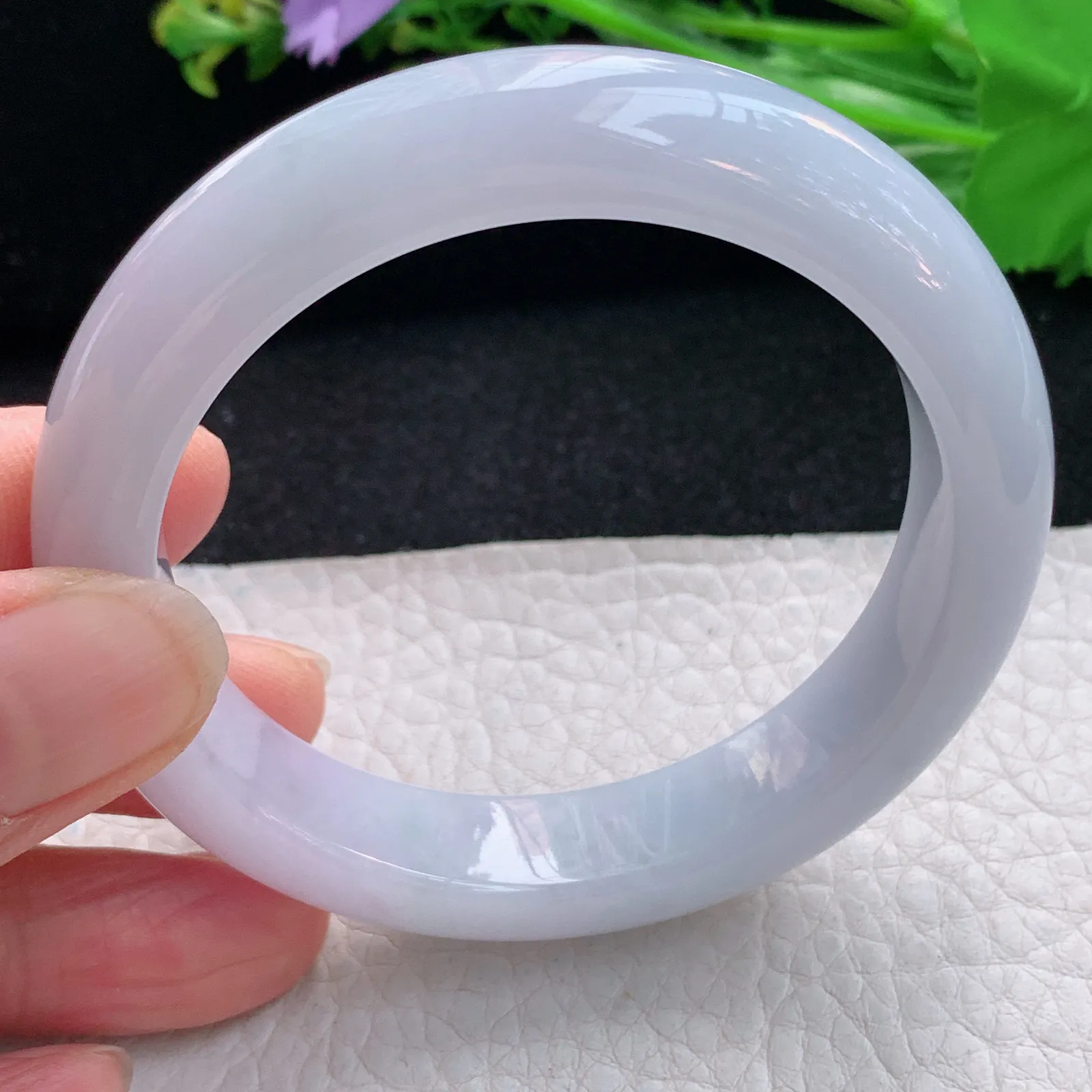 z自然光54.5*12.2*8.6平安镯 天然缅甸翡翠淡紫底宽边玉手镯 珠宝玉手环