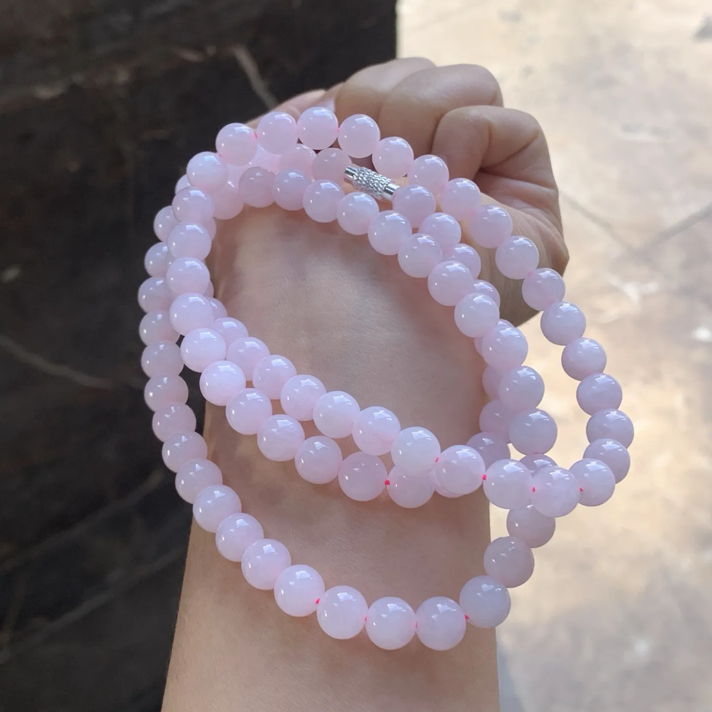 粉紫珠链^_^玉质温润 颜色均匀 细腻