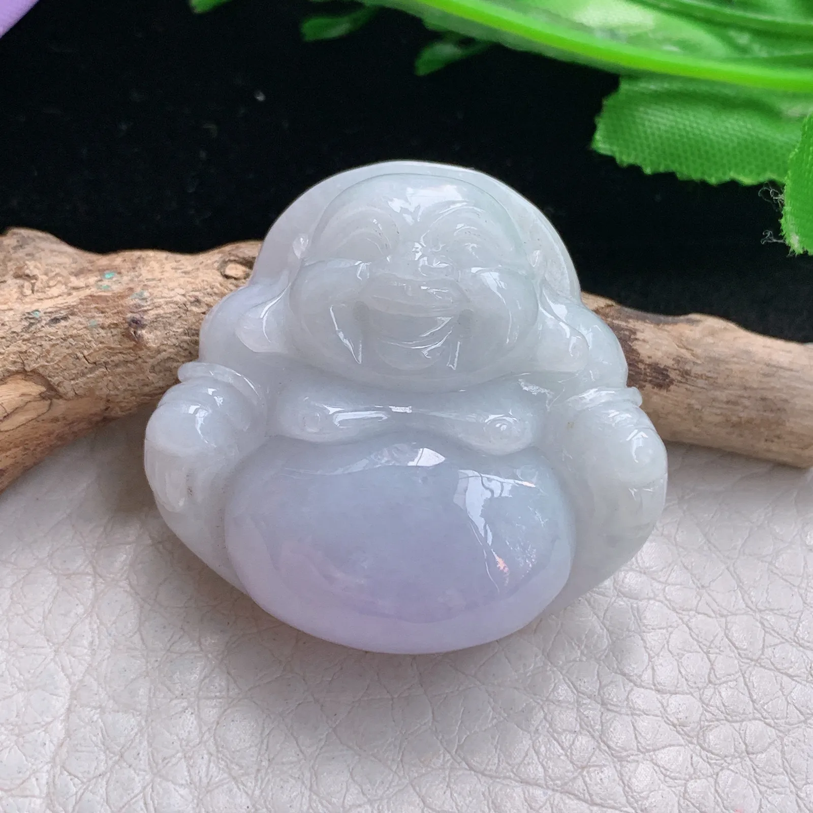 zen自然光34.8*37.5*12.3缅甸翡翠a货饱满甜美紫罗兰佛公 弥勒佛玉吊坠 玉挂件