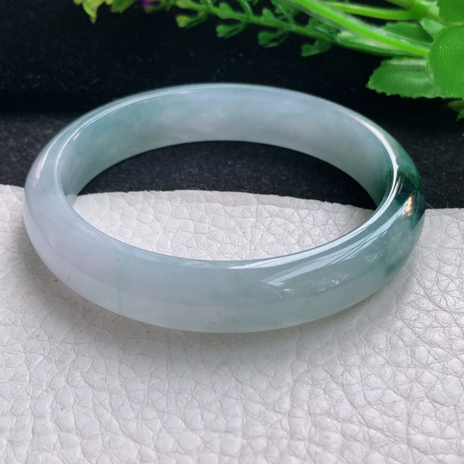 js自然光57.5*12.5*7.5平安镯 天然缅甸翡翠冰飘花宽边玉手镯 珠宝玉手环