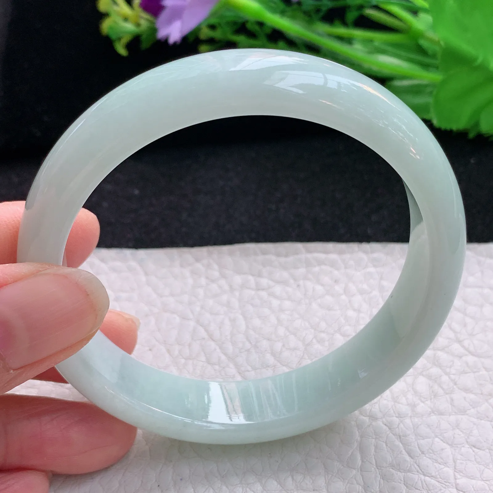 nr大圈口60*13.8*7.6平安镯 天然缅甸翡翠水绿宽边玉手镯 珠宝玉手环