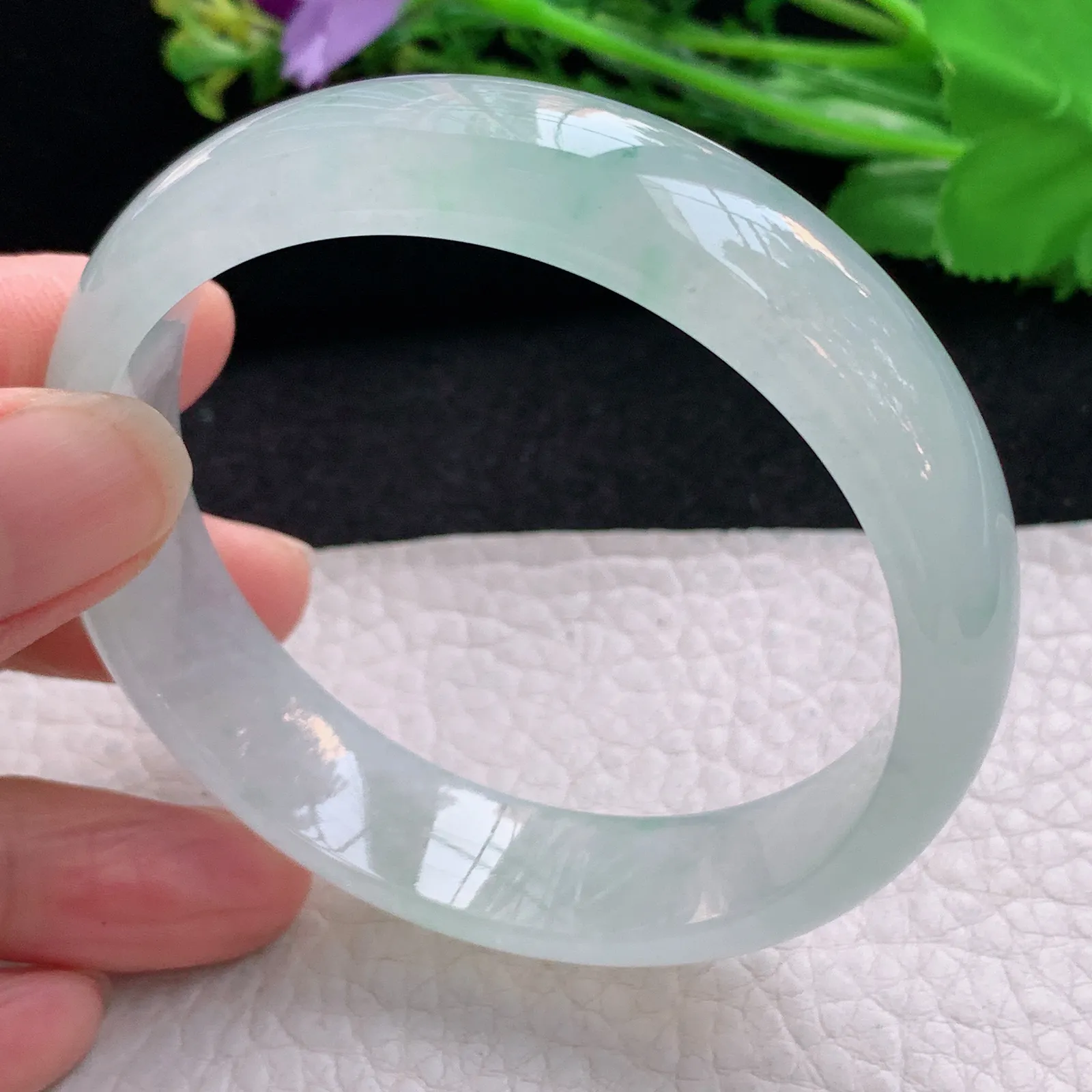 js自然光57*14.5*7平安镯 天然缅甸翡翠冰起光宽边玉手镯 珠宝玉手环