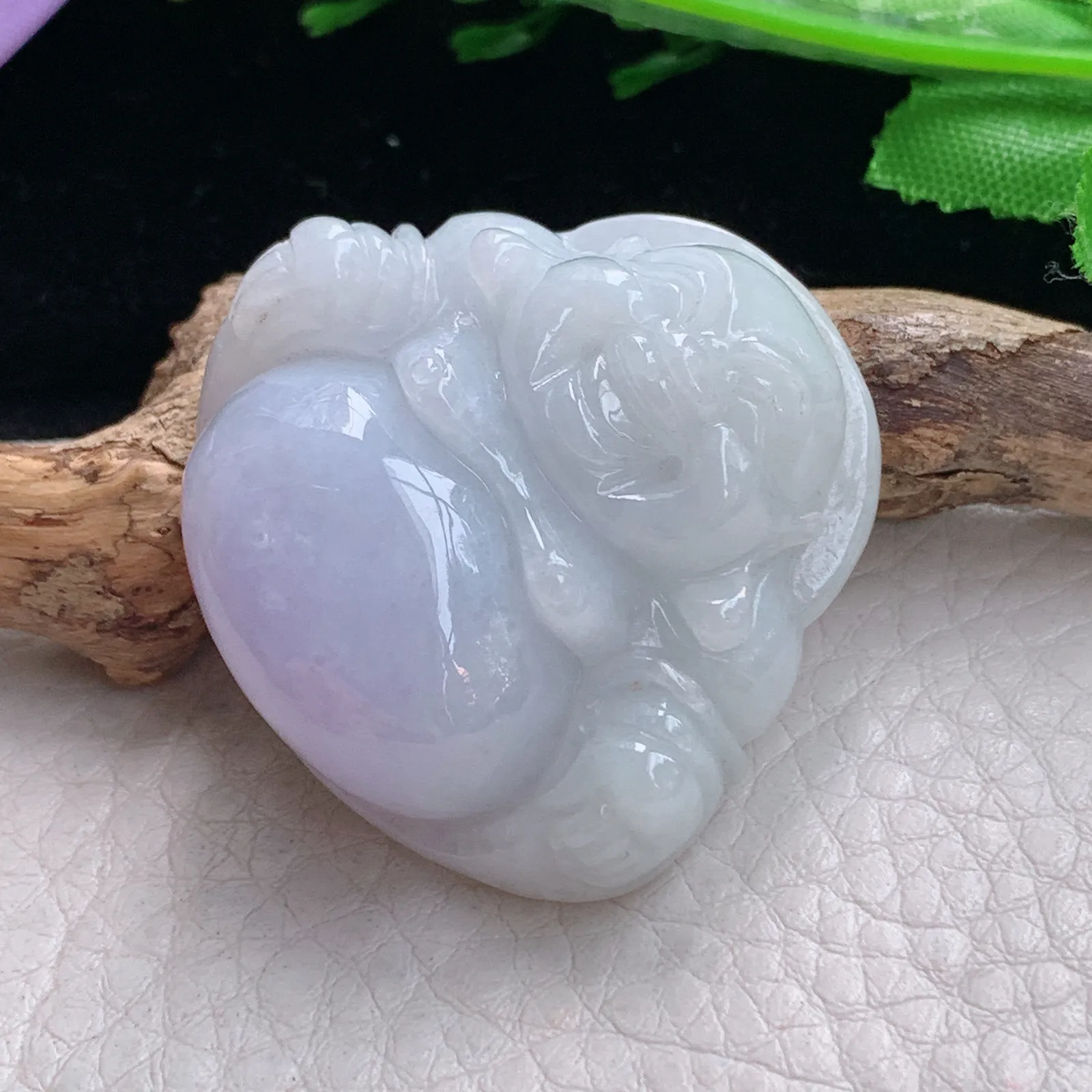 zen自然光34.8*37.5*12.3缅甸翡翠a货饱满甜美紫罗兰佛公 弥勒佛玉吊坠 玉挂件