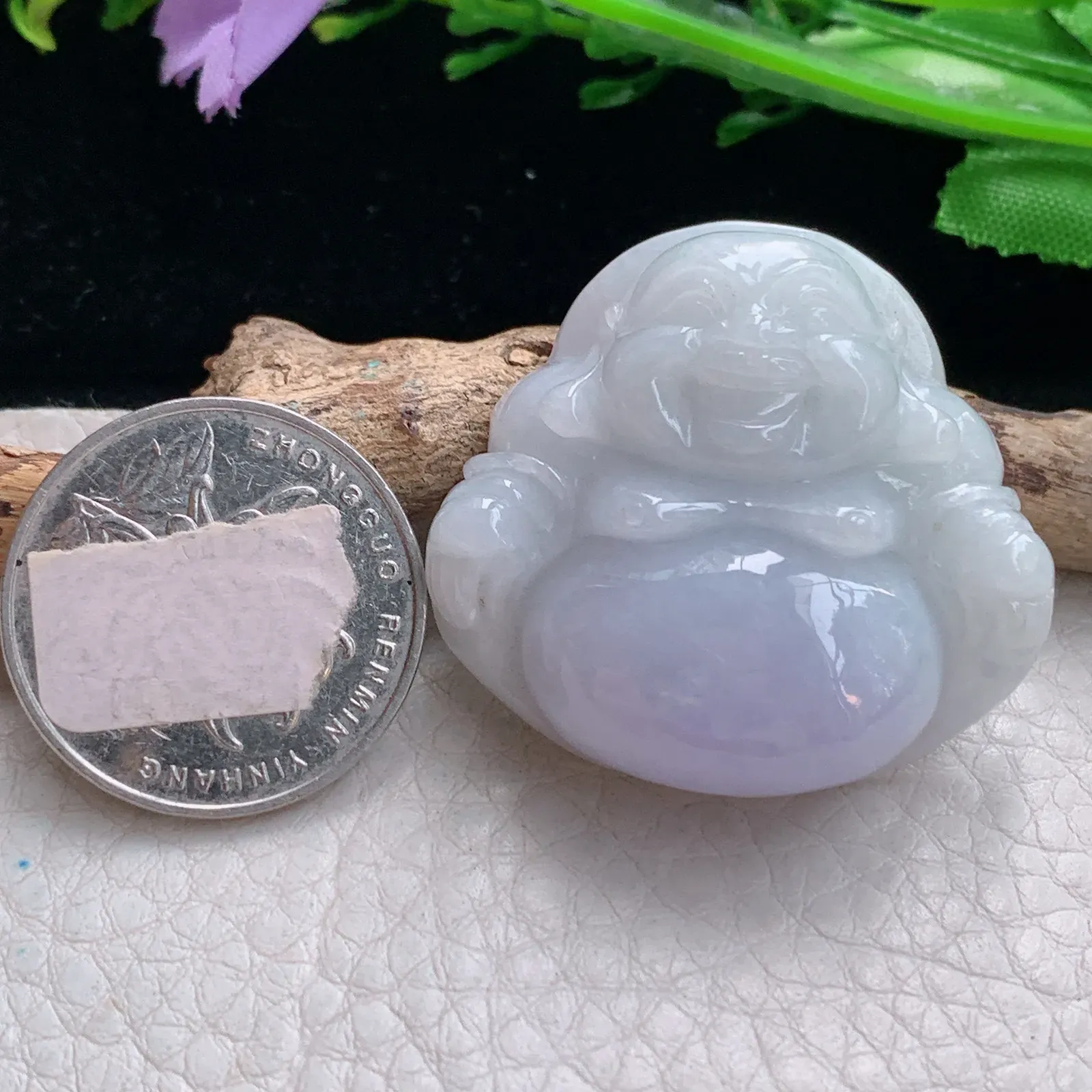 zen自然光34.8*37.5*12.3缅甸翡翠a货饱满甜美紫罗兰佛公 弥勒佛玉吊坠 玉挂件