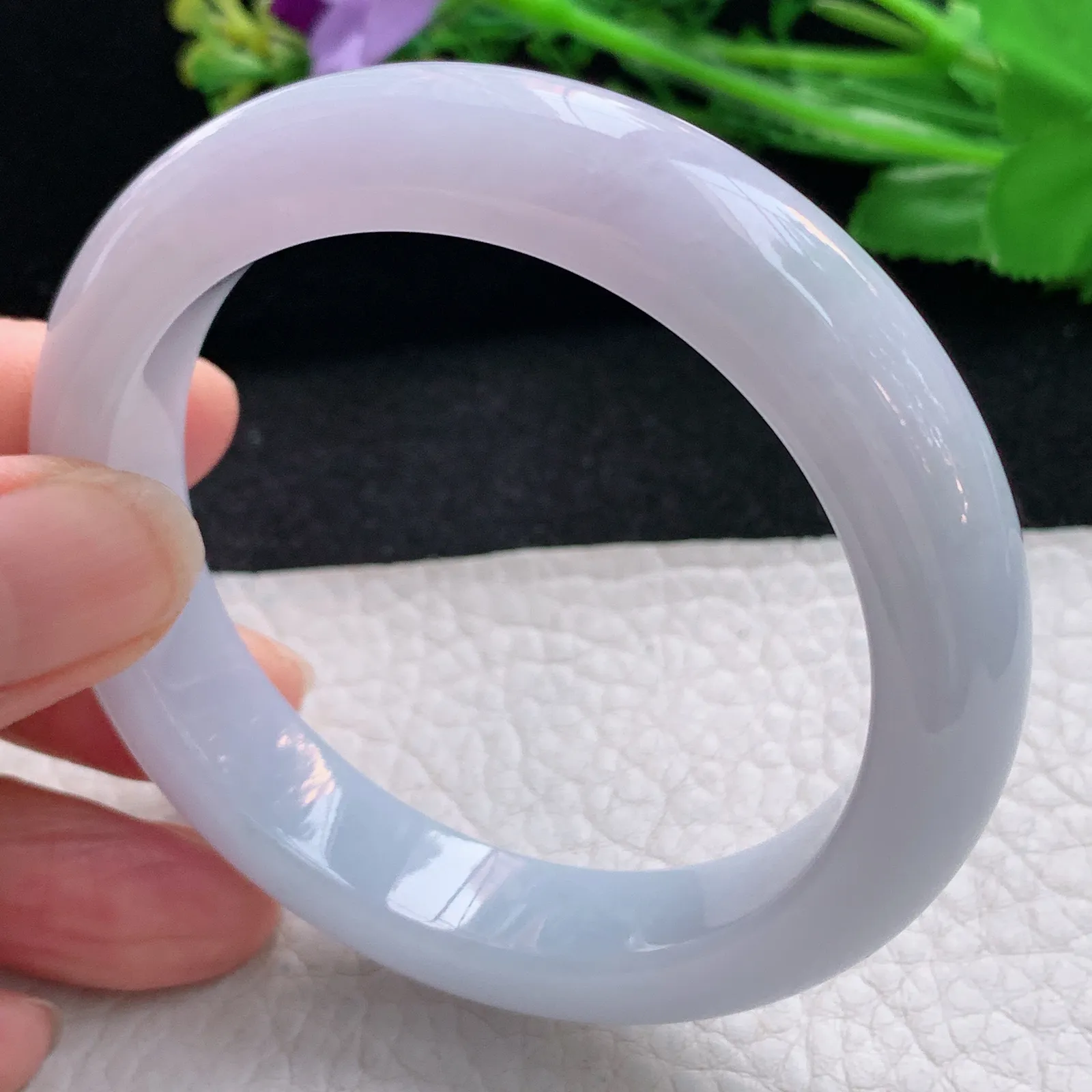 z自然光54.5*12.2*8.6平安镯 天然缅甸翡翠淡紫底宽边玉手镯 珠宝玉手环