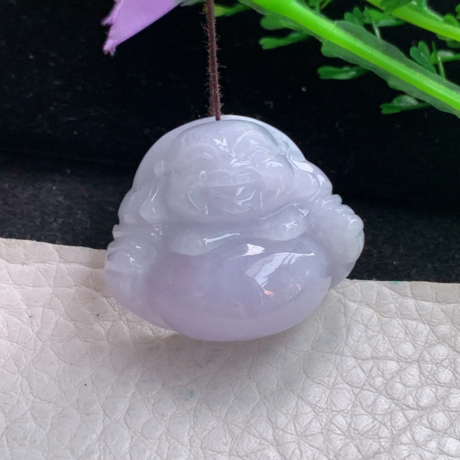 zen自然光26.8*32*13缅甸翡翠a货饱满紫罗兰佛公 弥勒佛玉吊坠 玉挂件