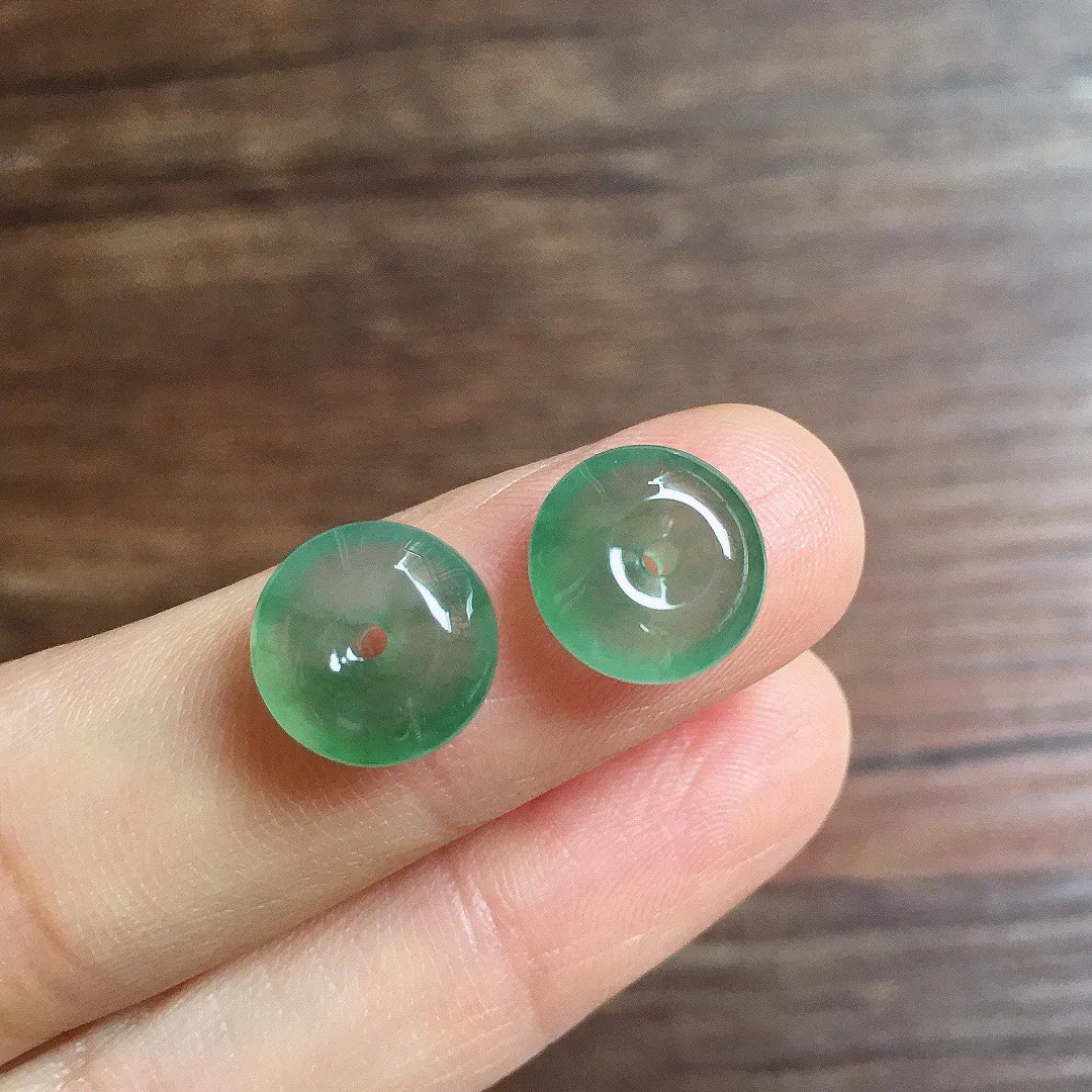 冰晴底平安扣一对，镶嵌佳品，冰润细腻，种水足001 尺寸10.4*4.8