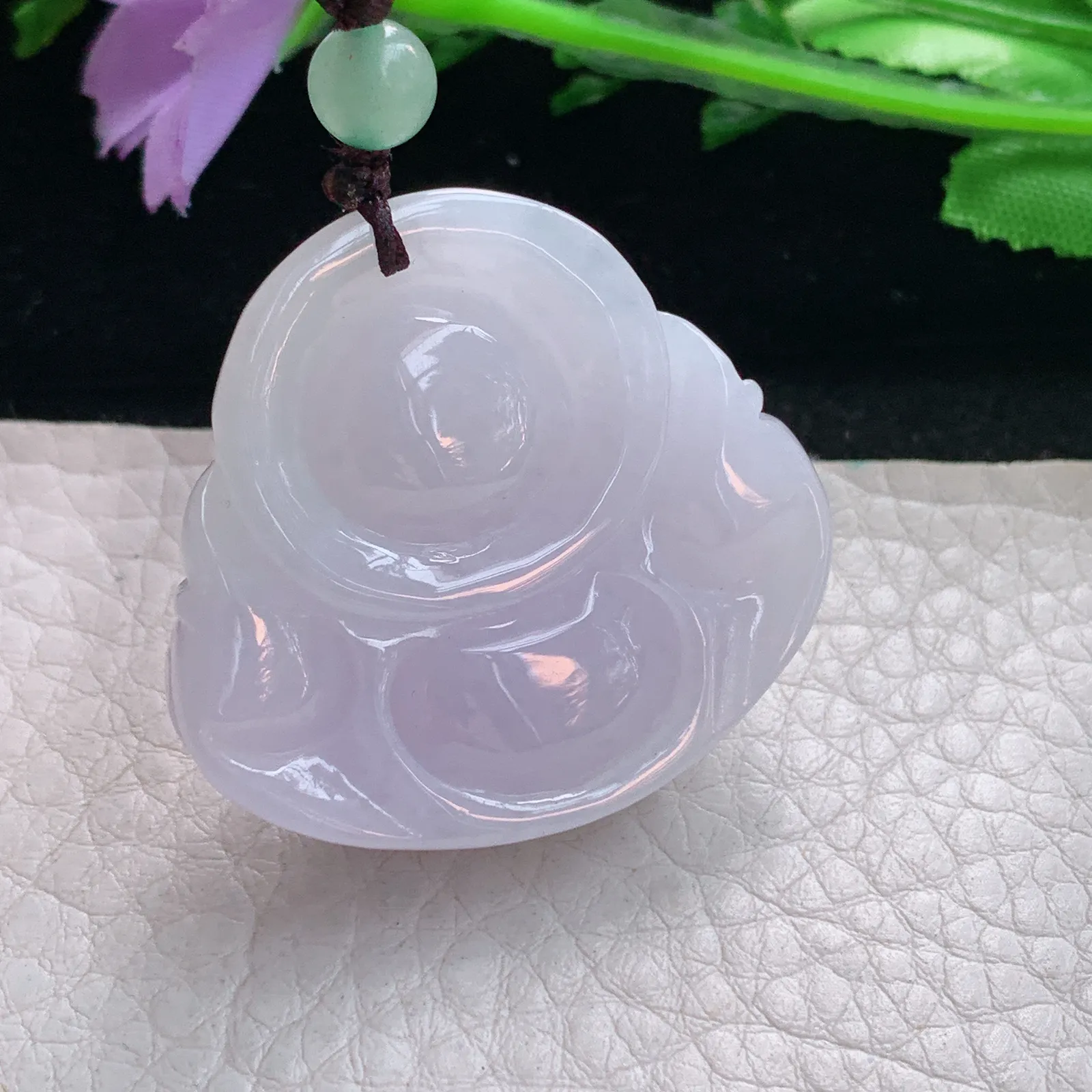 zen自然光35*37*12.8缅甸翡翠a货饱满粉紫佛公 弥勒佛玉吊坠 玉挂件