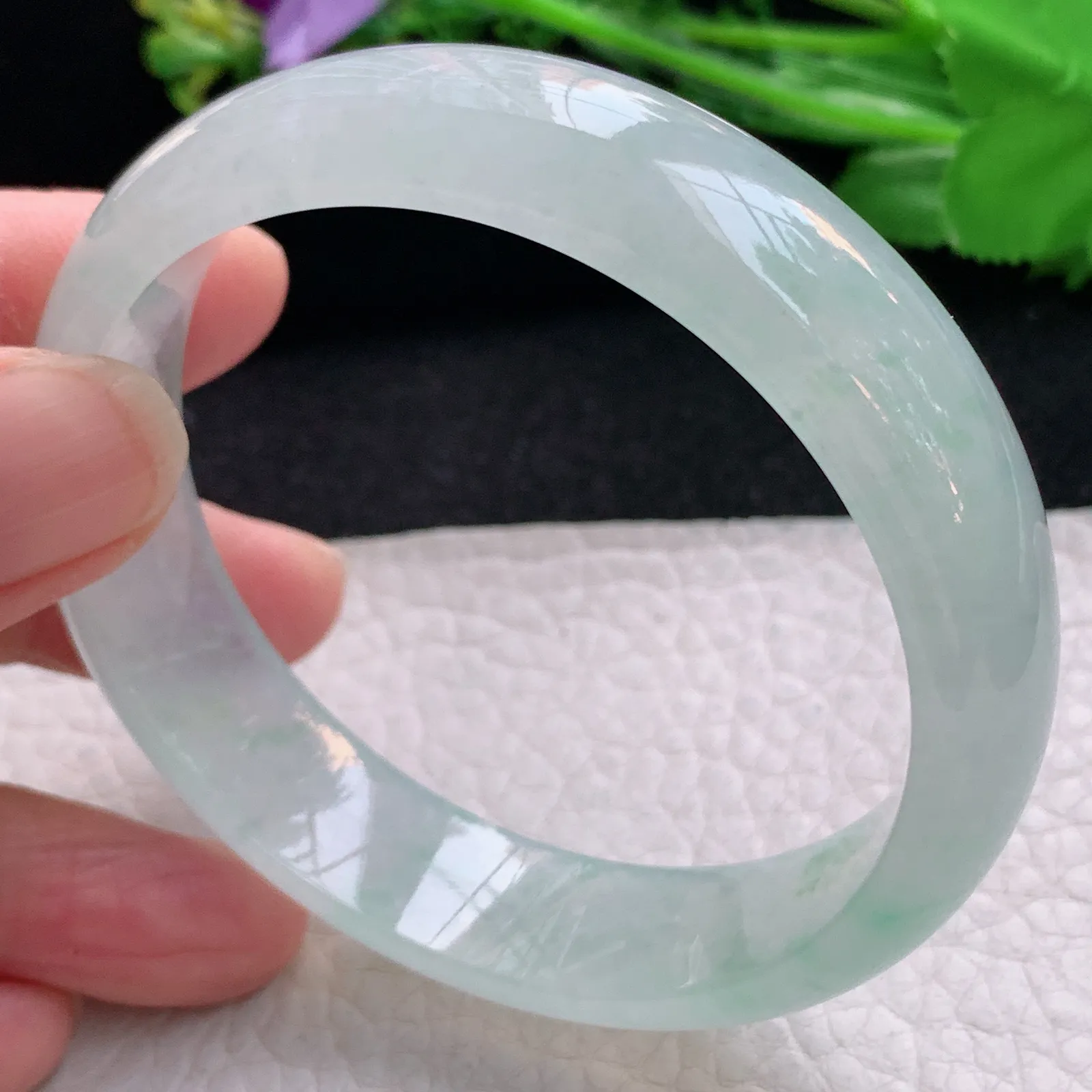 js自然光57*14.5*7平安镯 天然缅甸翡翠冰起光宽边玉手镯 珠宝玉手环