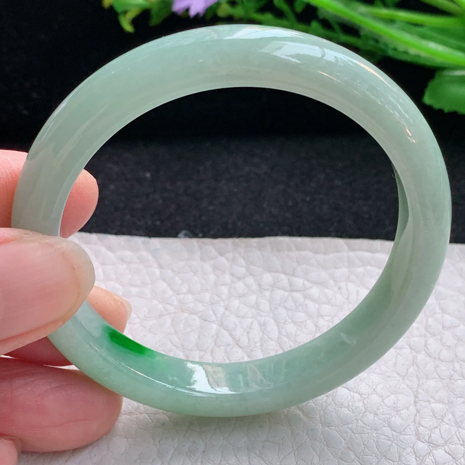 xx小圈口51*9.6*7平安镯 翡翠a货玉手镯水润飘阳绿秀气宽边玉手环