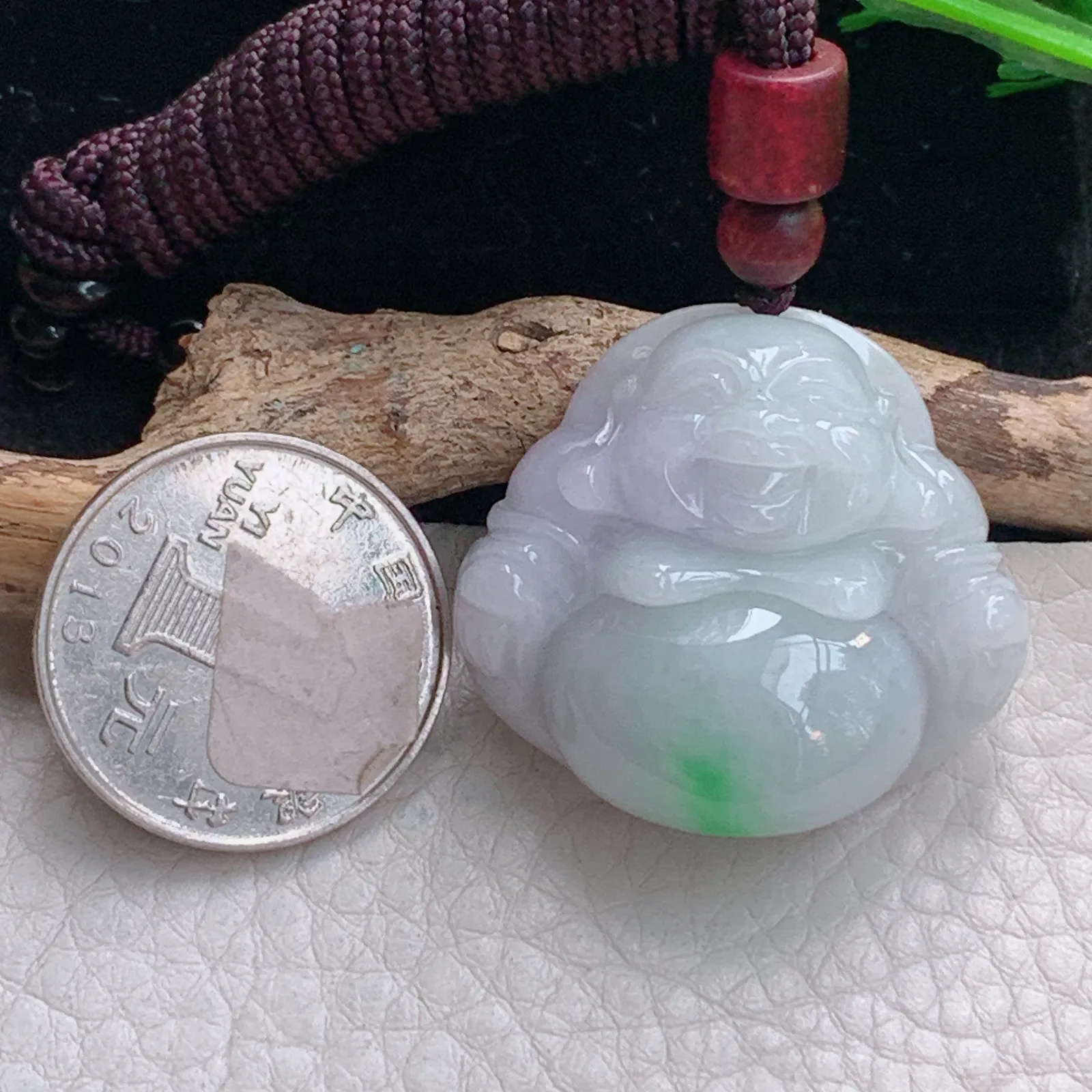 zen自然光31.6*33.8*12.5缅甸翡翠a货饱满飘绿佛公 弥勒佛玉吊坠 玉挂件