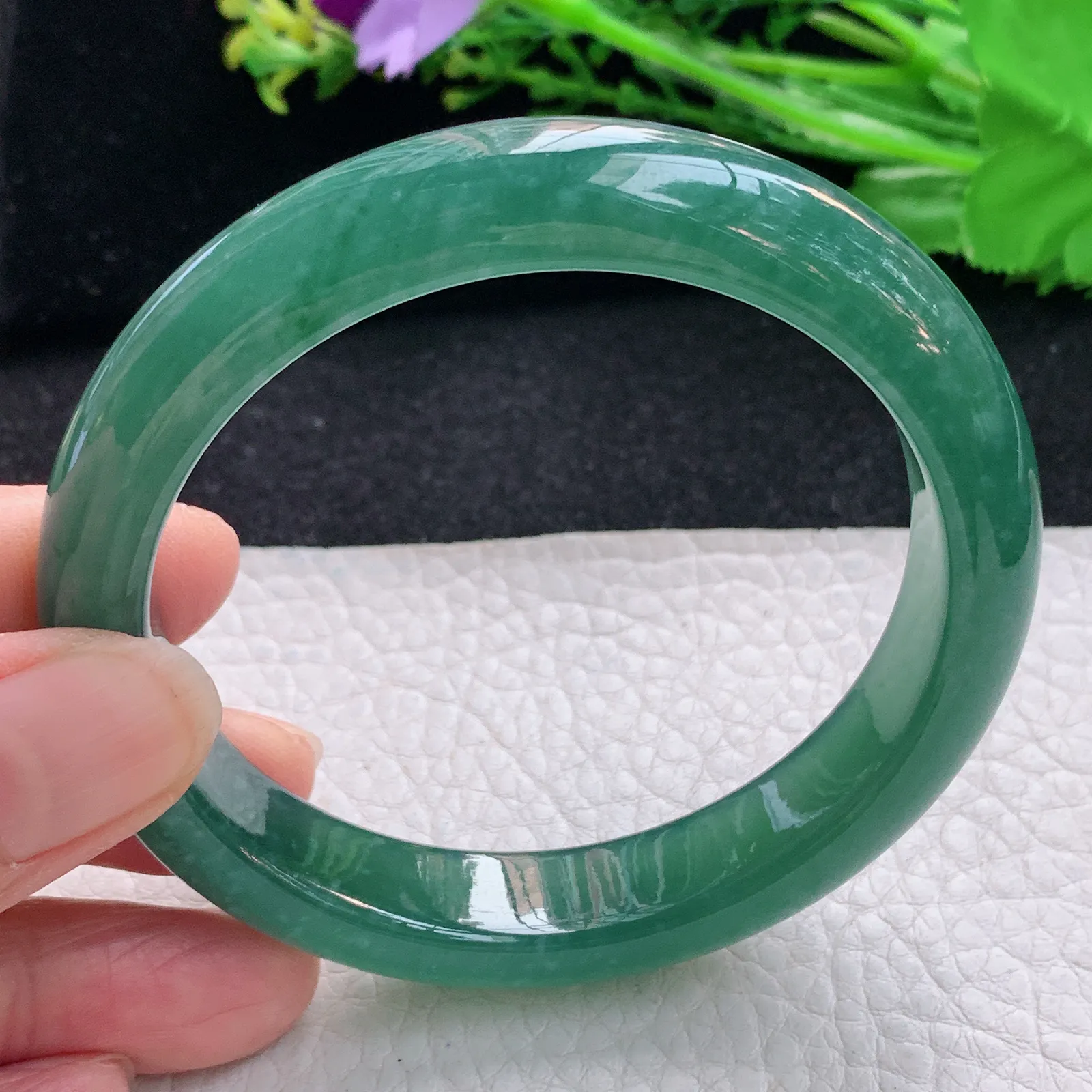 nr自然光59*12*8.8平安镯 翡翠冰润湖水绿宽边玉手镯 珠宝玉手环