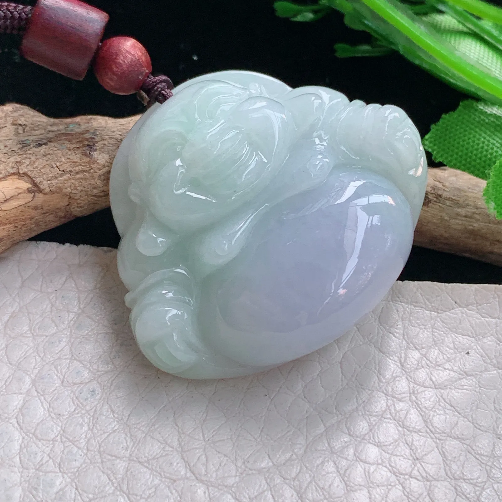 zen自然光33.5*39.8*12.3缅甸翡翠a货饱满春带彩佛公 弥勒佛玉吊坠 玉挂件