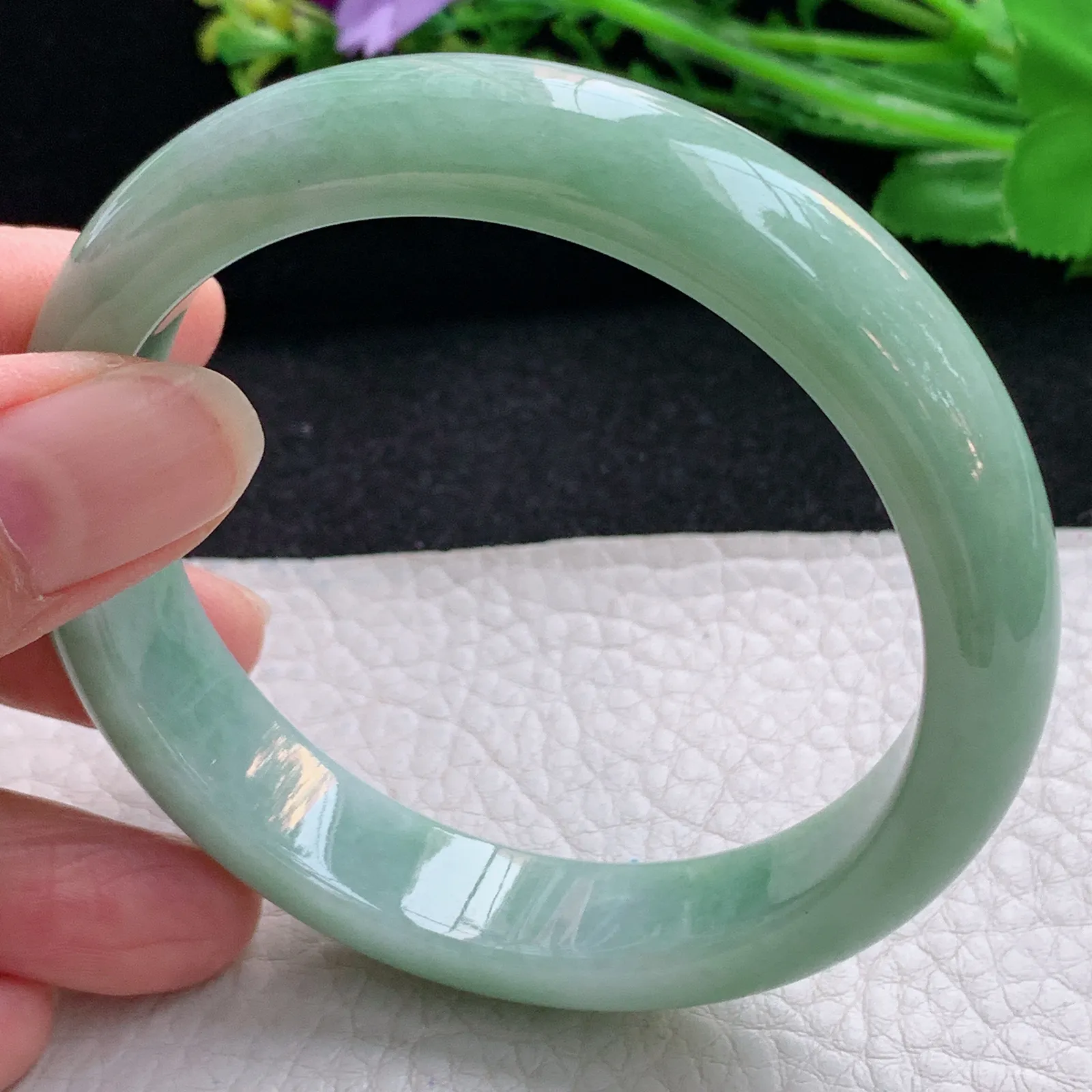 xx自然光59*13.3*8.2平安镯 翡翠a货玉手镯水润湖水绿宽边玉手环