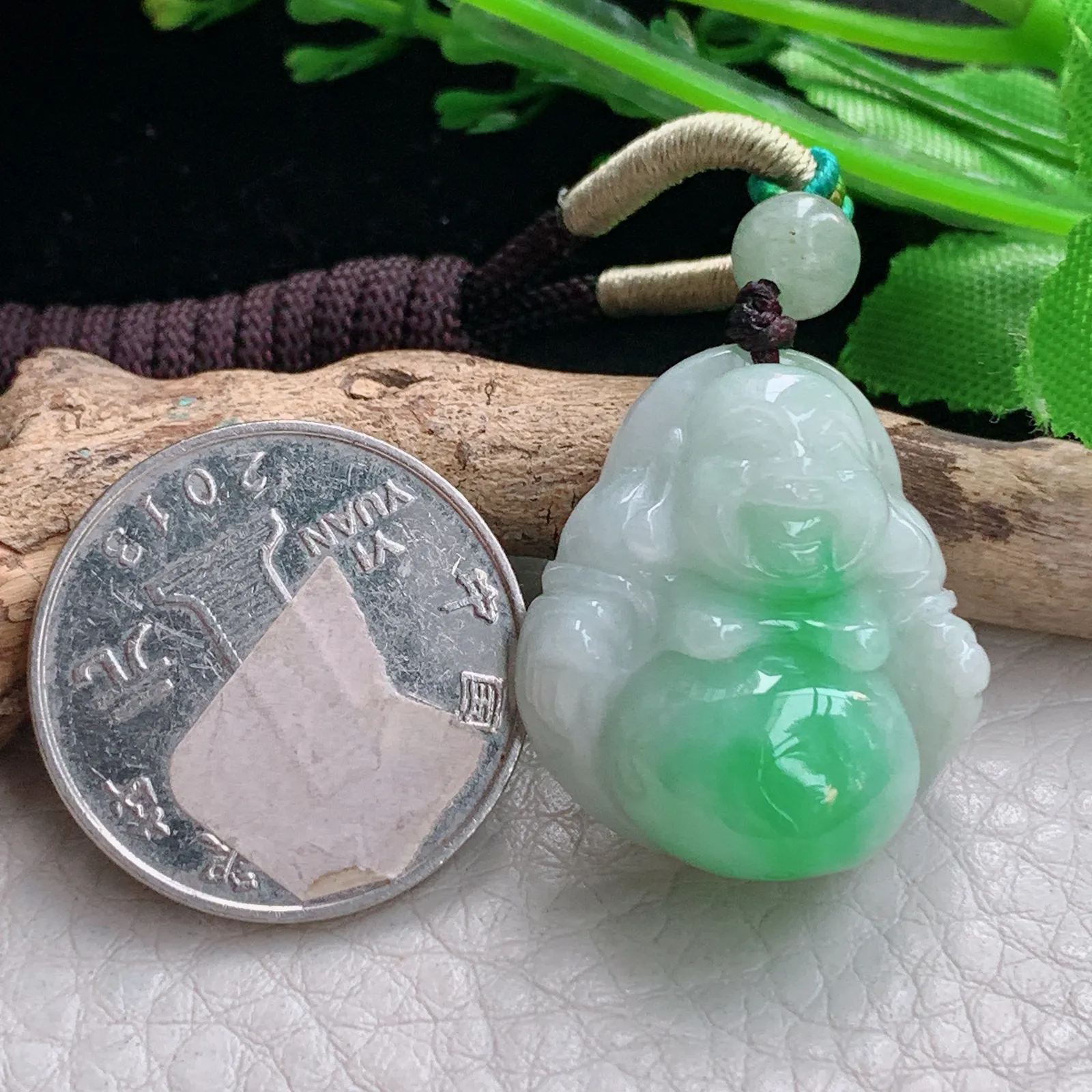 zen自然光26.7*23.5*11缅甸翡翠a货饱满飘绿佛公 弥勒佛玉吊坠 玉挂件