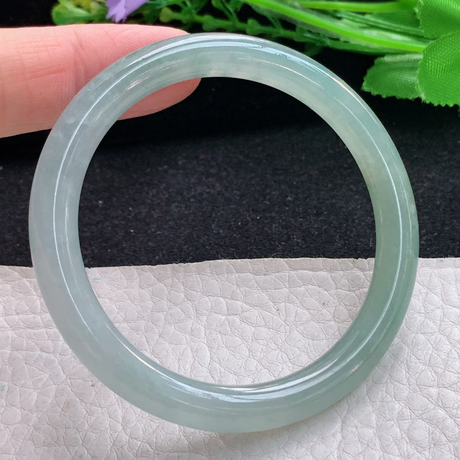 n小黑口51.5*6.8*7叮当镯 翡翠a货玉手镯冰润秀气圆条珠宝玉手环